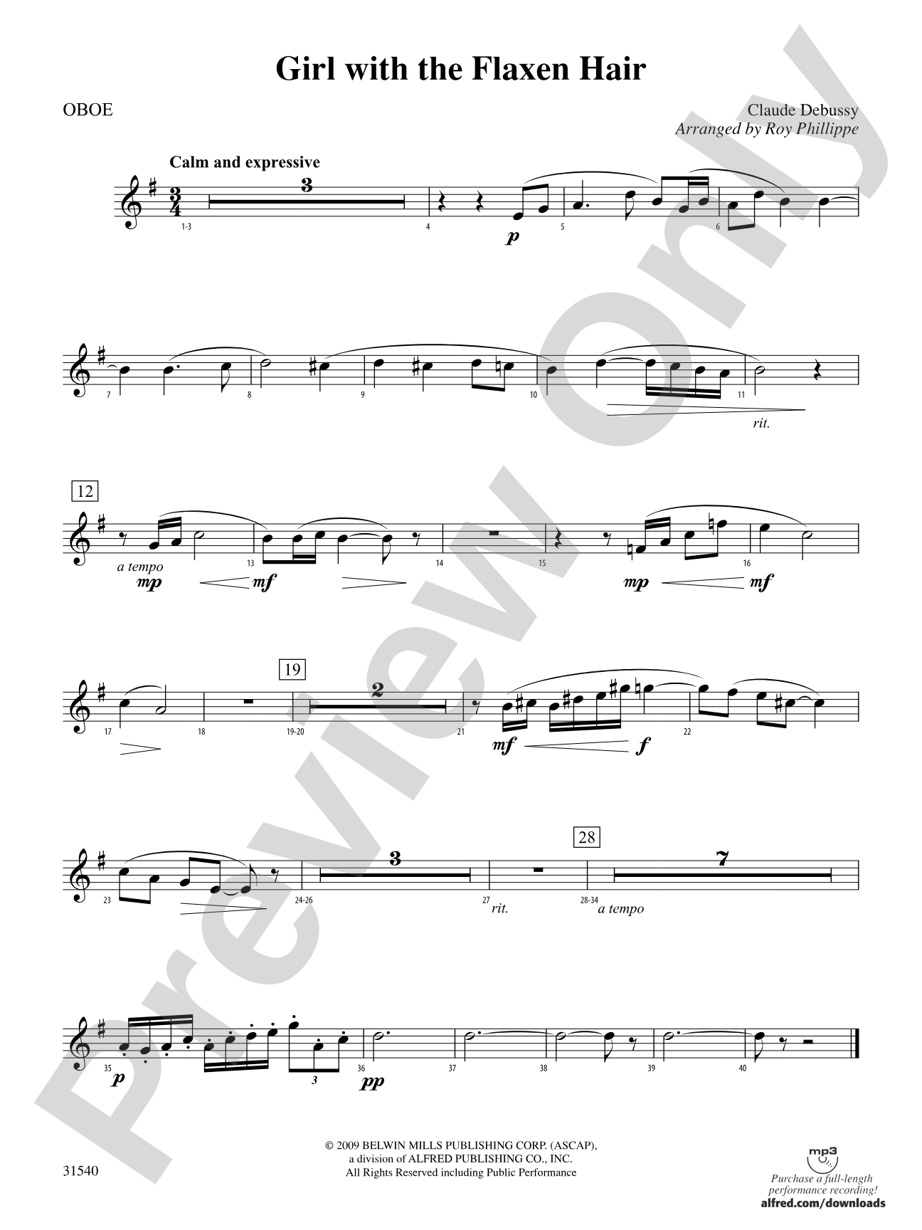 Girl with the Flaxen Hair: Oboe