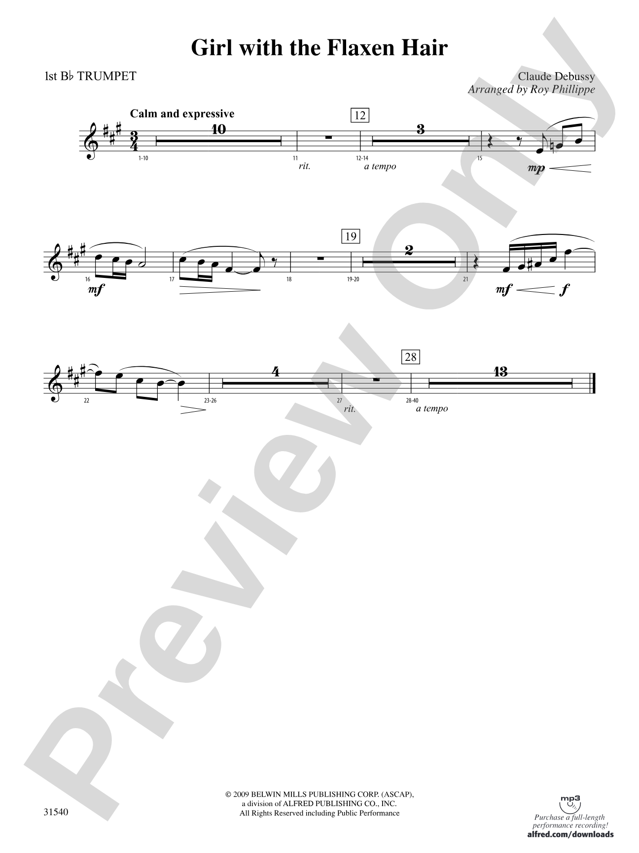 Girl with the Flaxen Hair: 1st B-flat Trumpet