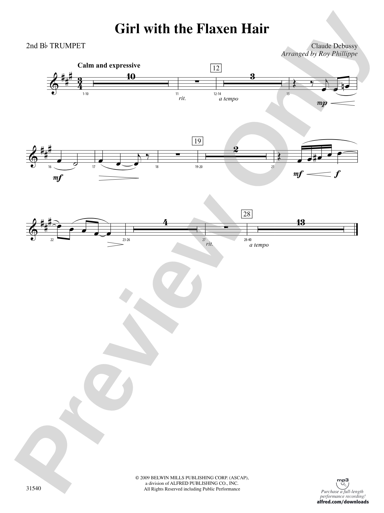 Girl with the Flaxen Hair: 2nd B-flat Trumpet