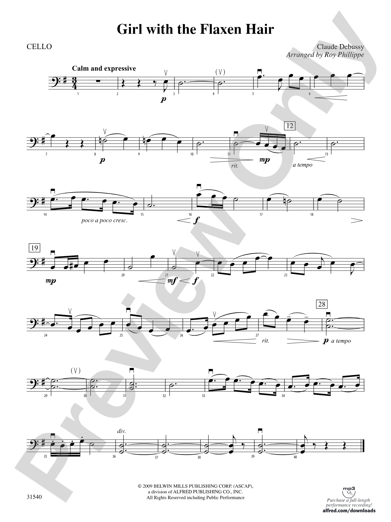 Girl with the Flaxen Hair: Cello