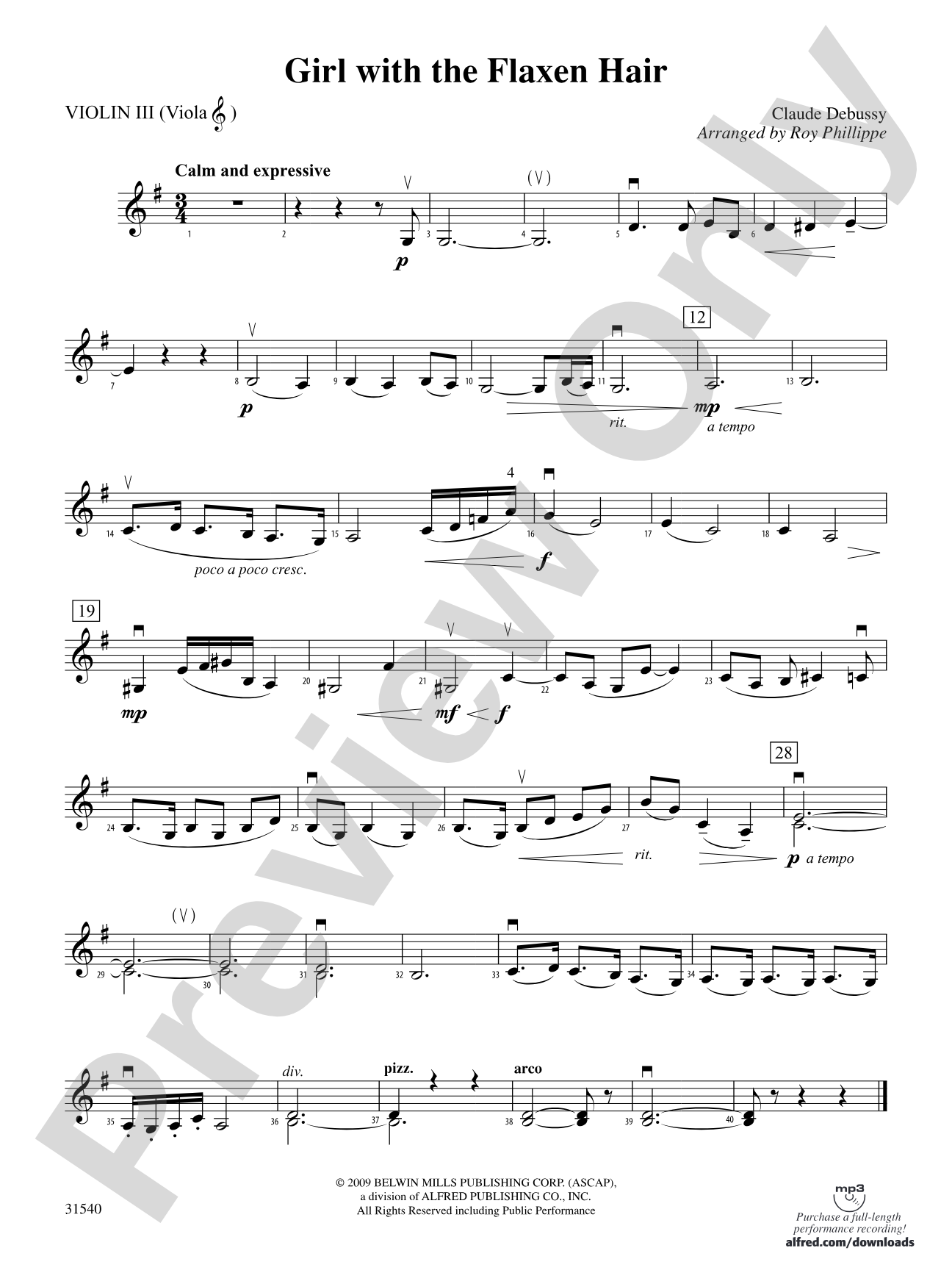 Girl with the Flaxen Hair: 3rd Violin (Viola [TC])