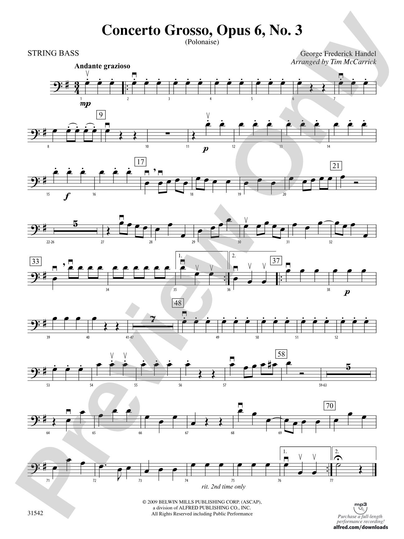Concerto Grosso, Opus 6, No. 3 (Polonaise): String Bass