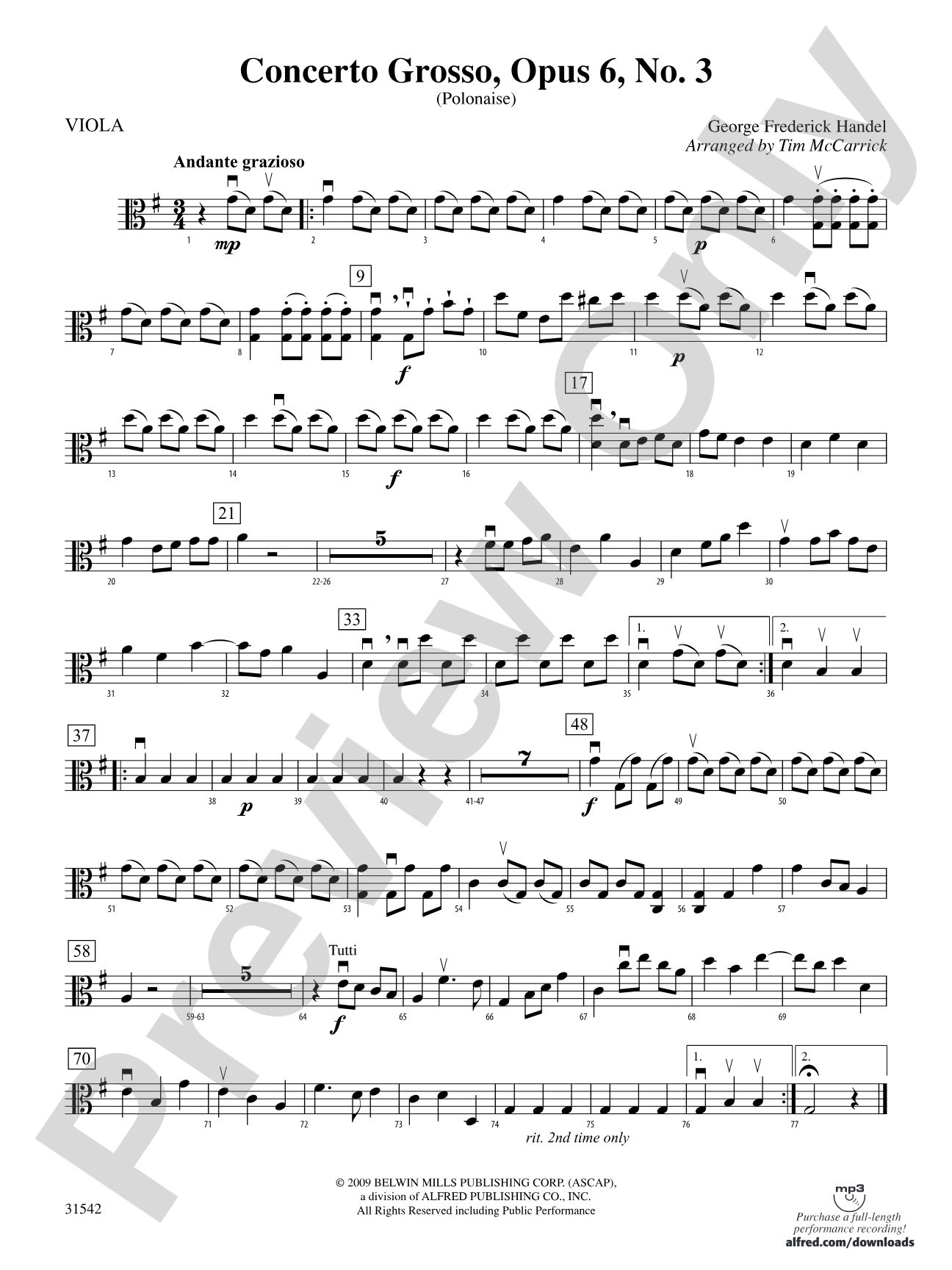 Concerto Grosso, Opus 6, No. 3 (Polonaise): Viola