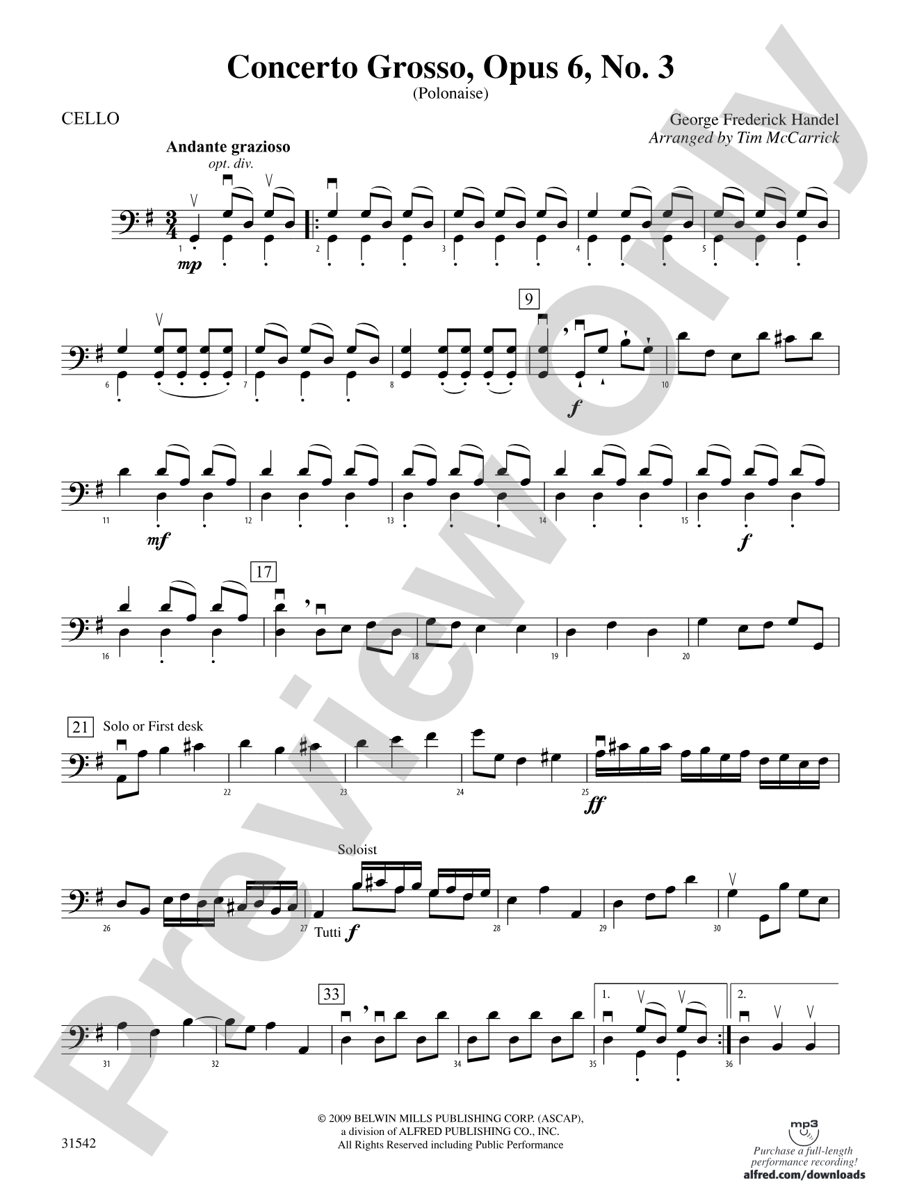 Concerto Grosso, Opus 6, No. 3 (Polonaise): Cello