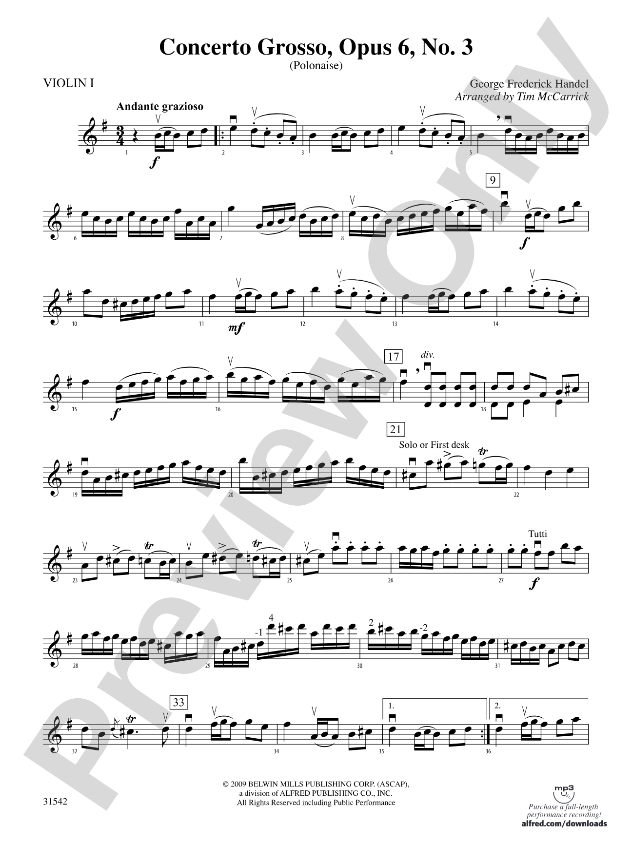 Concerto Grosso, Opus 6, No. 3 (Polonaise): 1st Violin