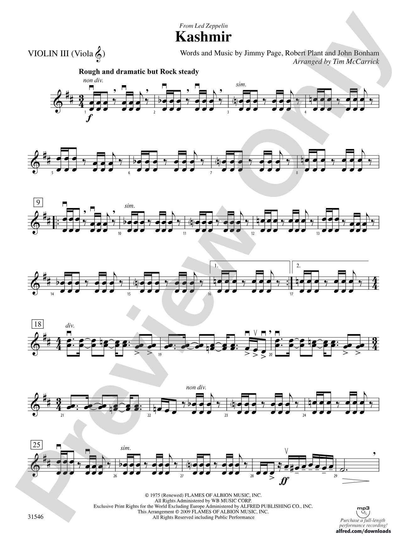 Kashmir: 3rd Violin (Viola [TC])