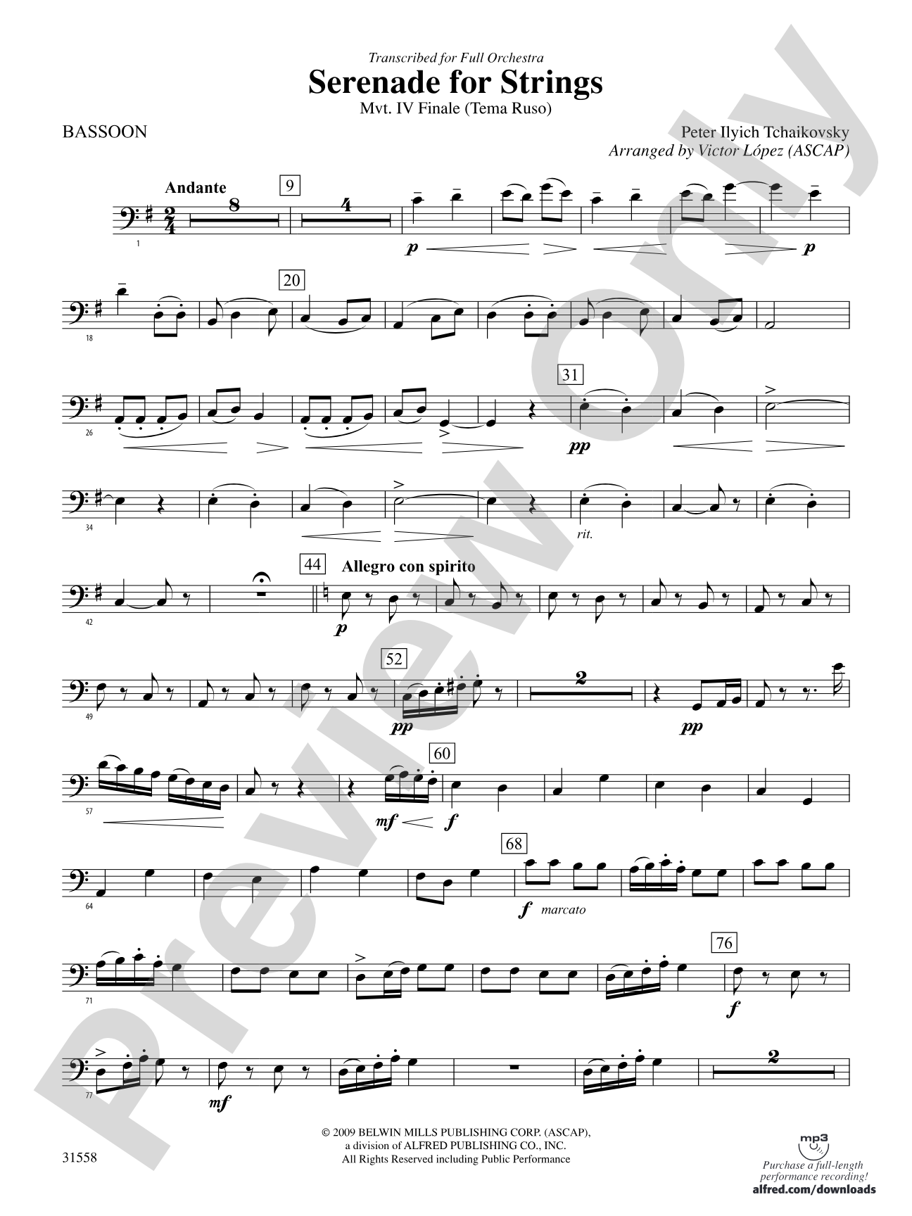 Serenade for Strings Mvt. IV Finale (Tema Ruso): Bassoon
