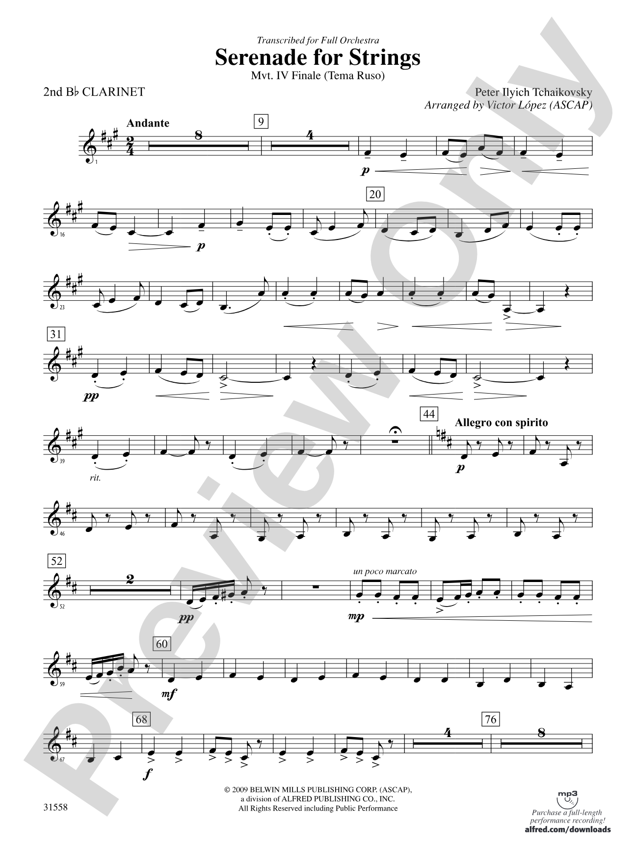 Serenade for Strings Mvt. IV Finale (Tema Ruso): 2nd B-flat Clarinet