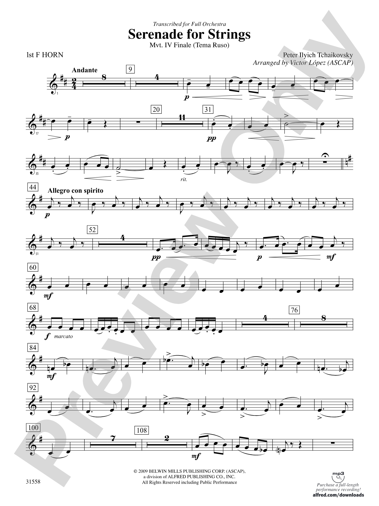 Serenade for Strings Mvt. IV Finale (Tema Ruso): 1st F Horn