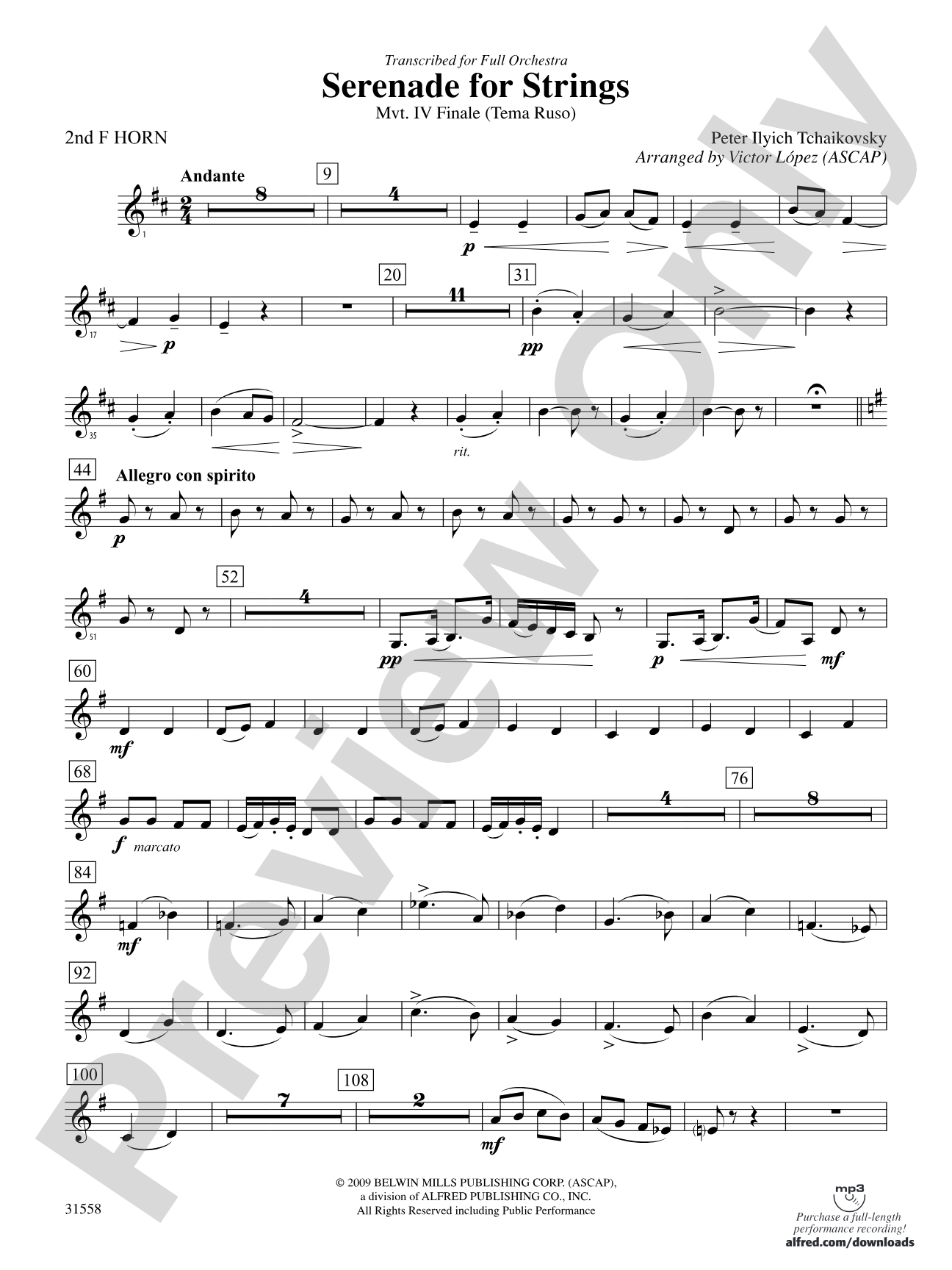 Serenade for Strings Mvt. IV Finale (Tema Ruso): 2nd F Horn