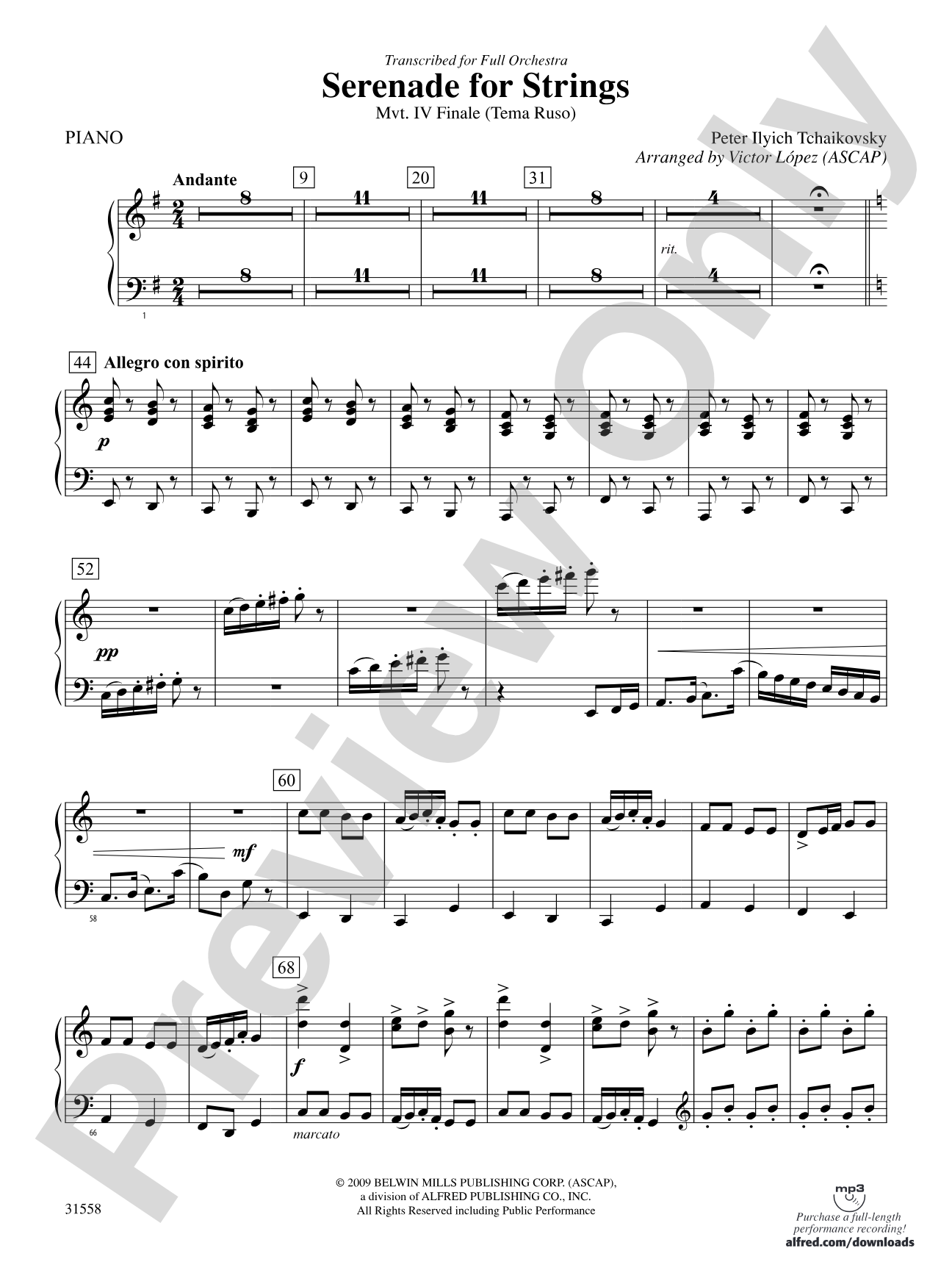 Serenade for Strings Mvt. IV Finale (Tema Ruso): Piano Accompaniment