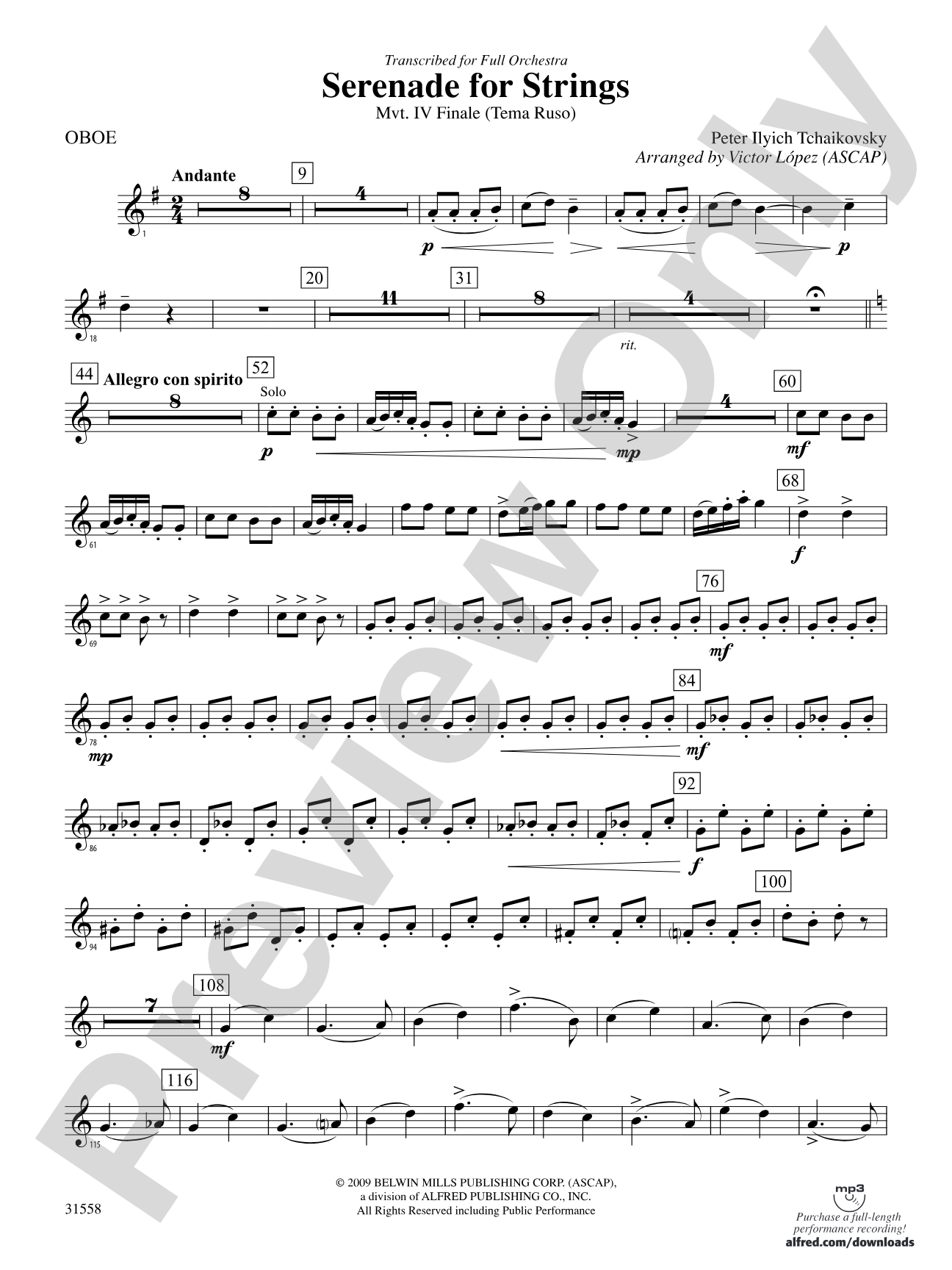 Serenade for Strings Mvt. IV Finale (Tema Ruso): Oboe