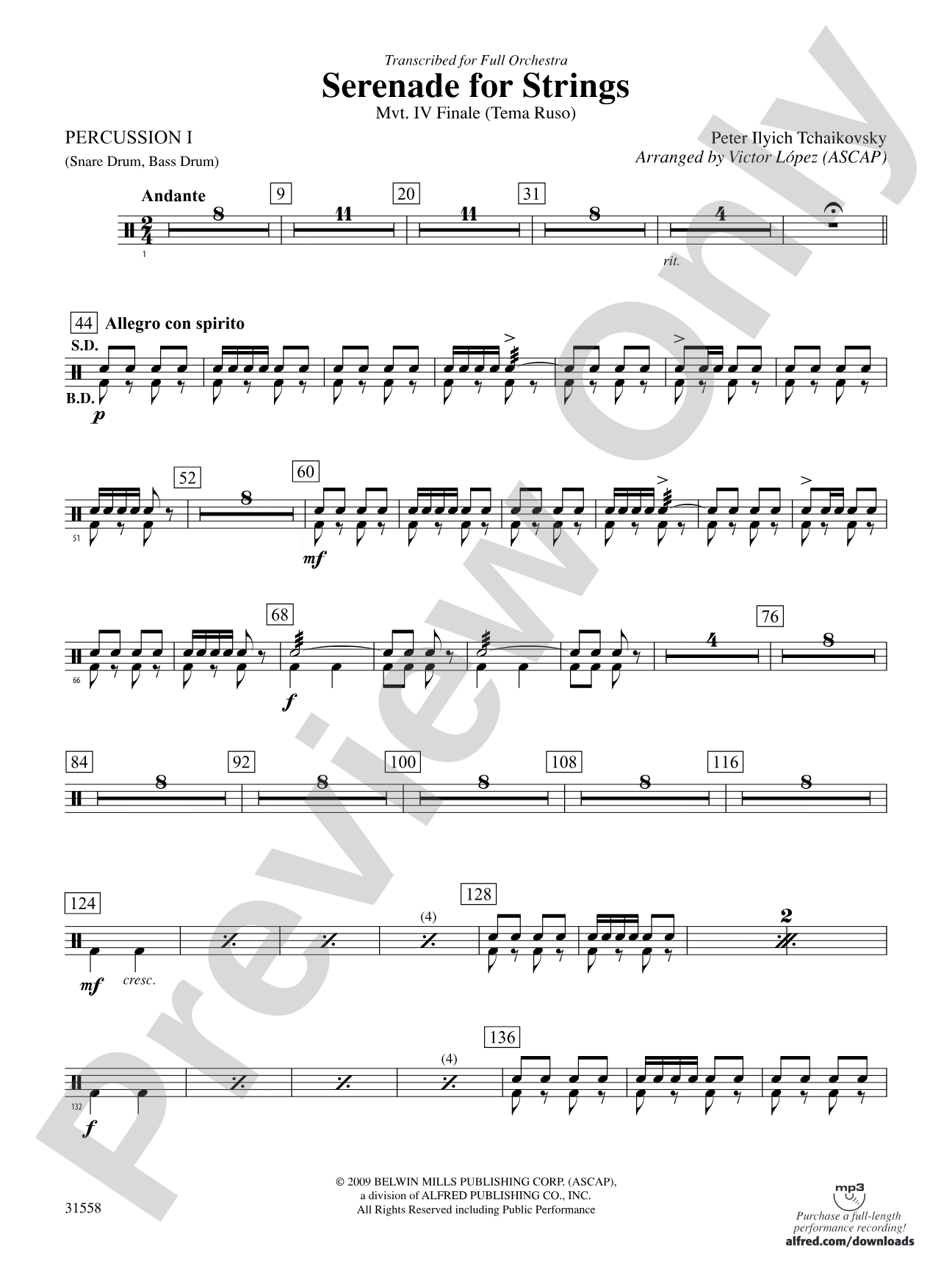 Serenade for Strings Mvt. IV Finale (Tema Ruso): 1st Percussion
