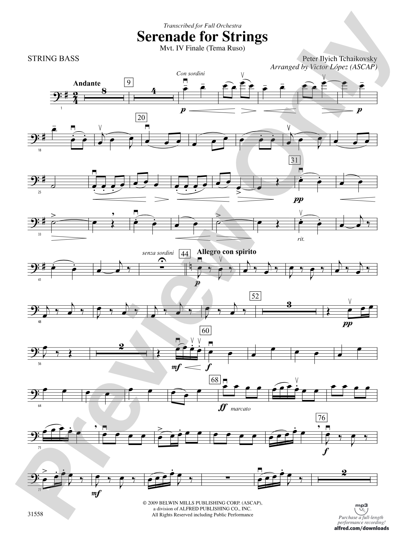 Serenade for Strings Mvt. IV Finale (Tema Ruso): String Bass