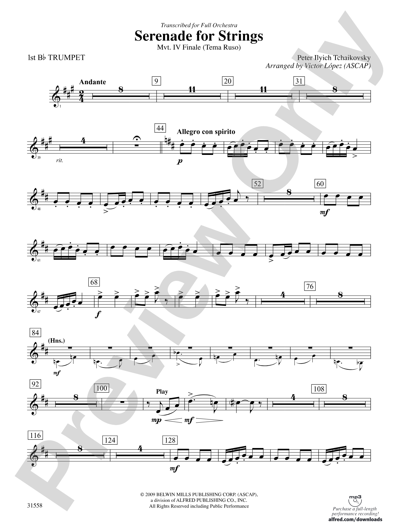 Serenade for Strings Mvt. IV Finale (Tema Ruso): 1st B-flat Trumpet
