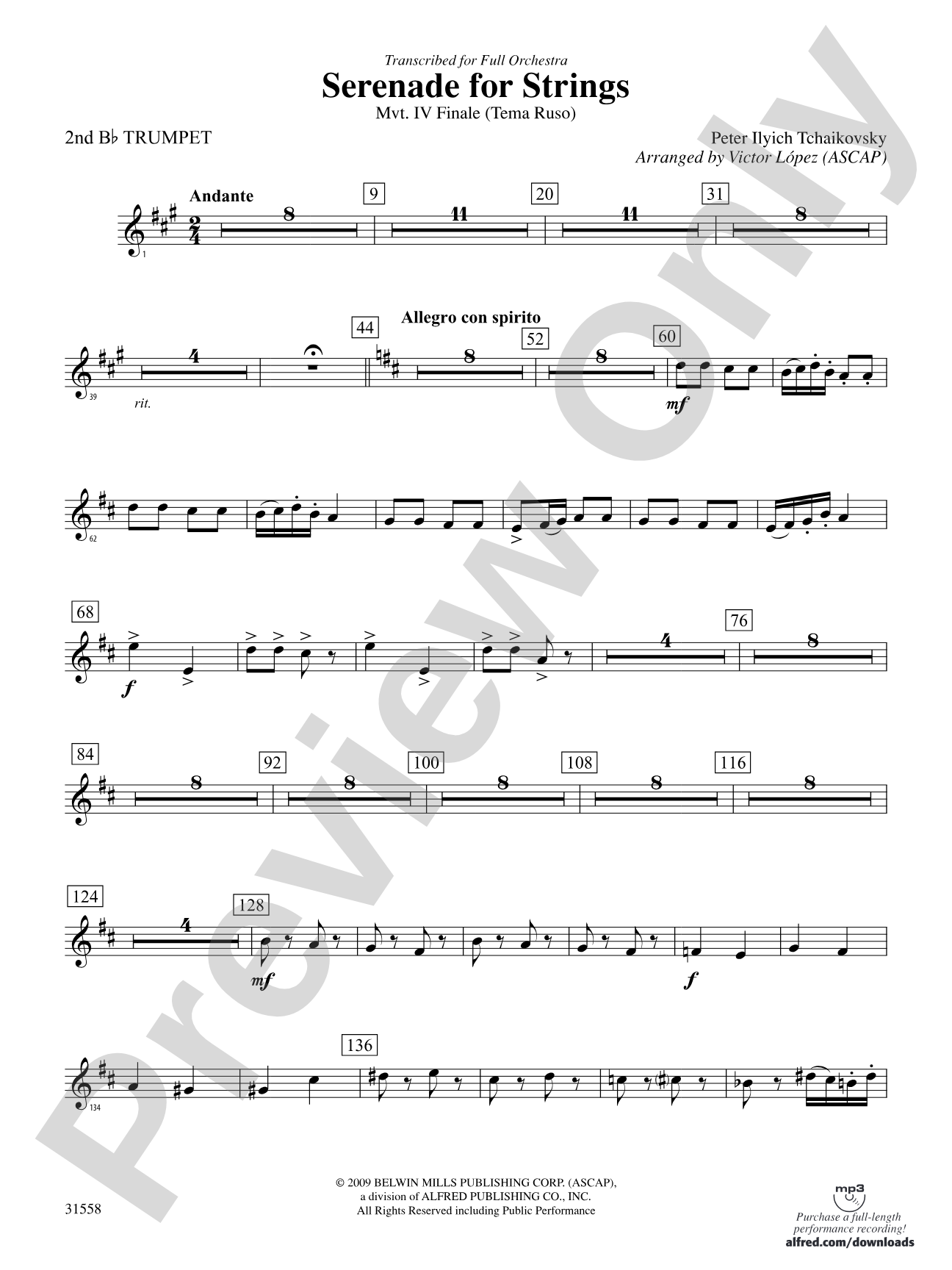 Serenade for Strings Mvt. IV Finale (Tema Ruso): 2nd B-flat Trumpet