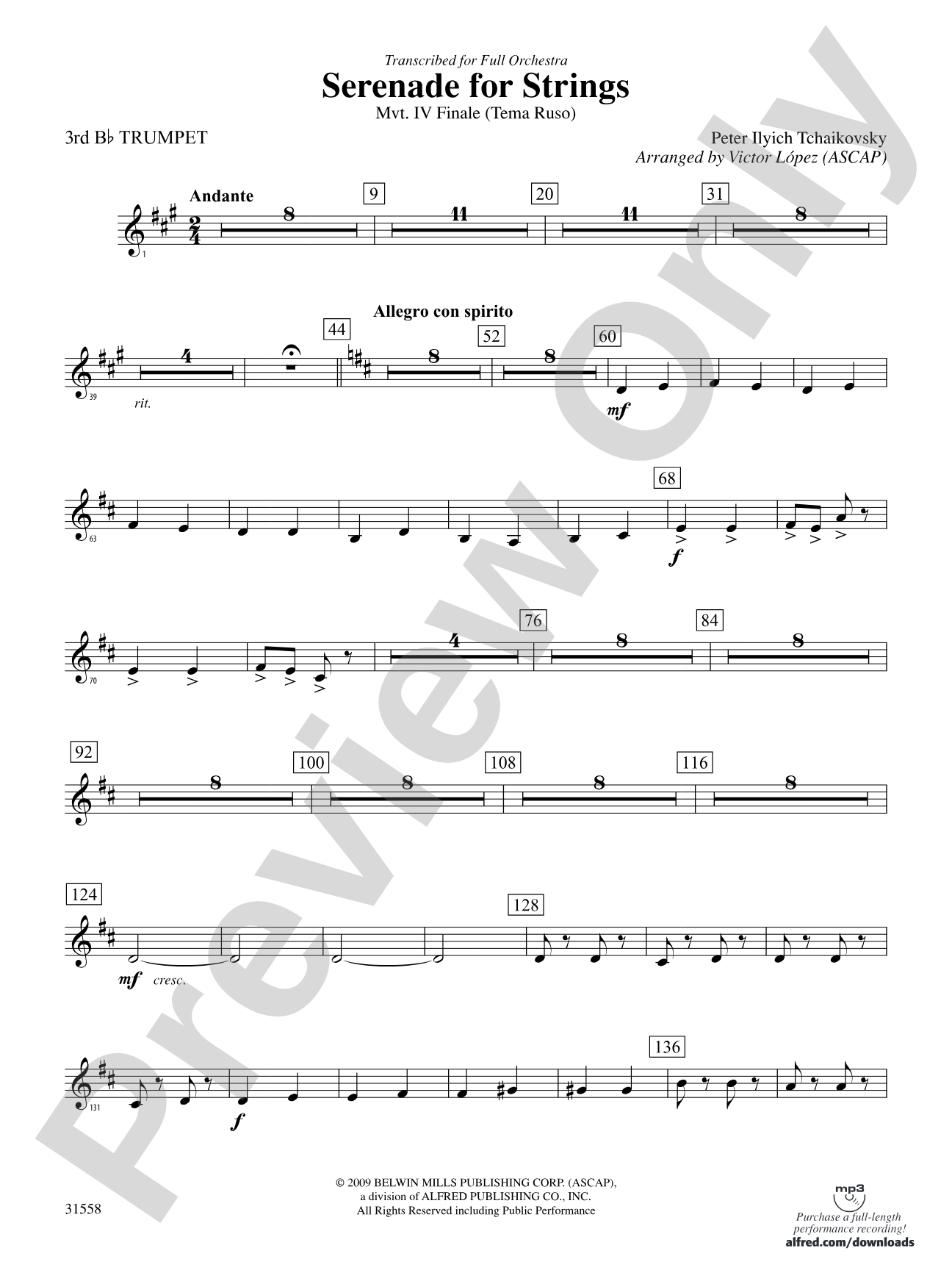 Serenade for Strings Mvt. IV Finale (Tema Ruso): 3rd B-flat Trumpet