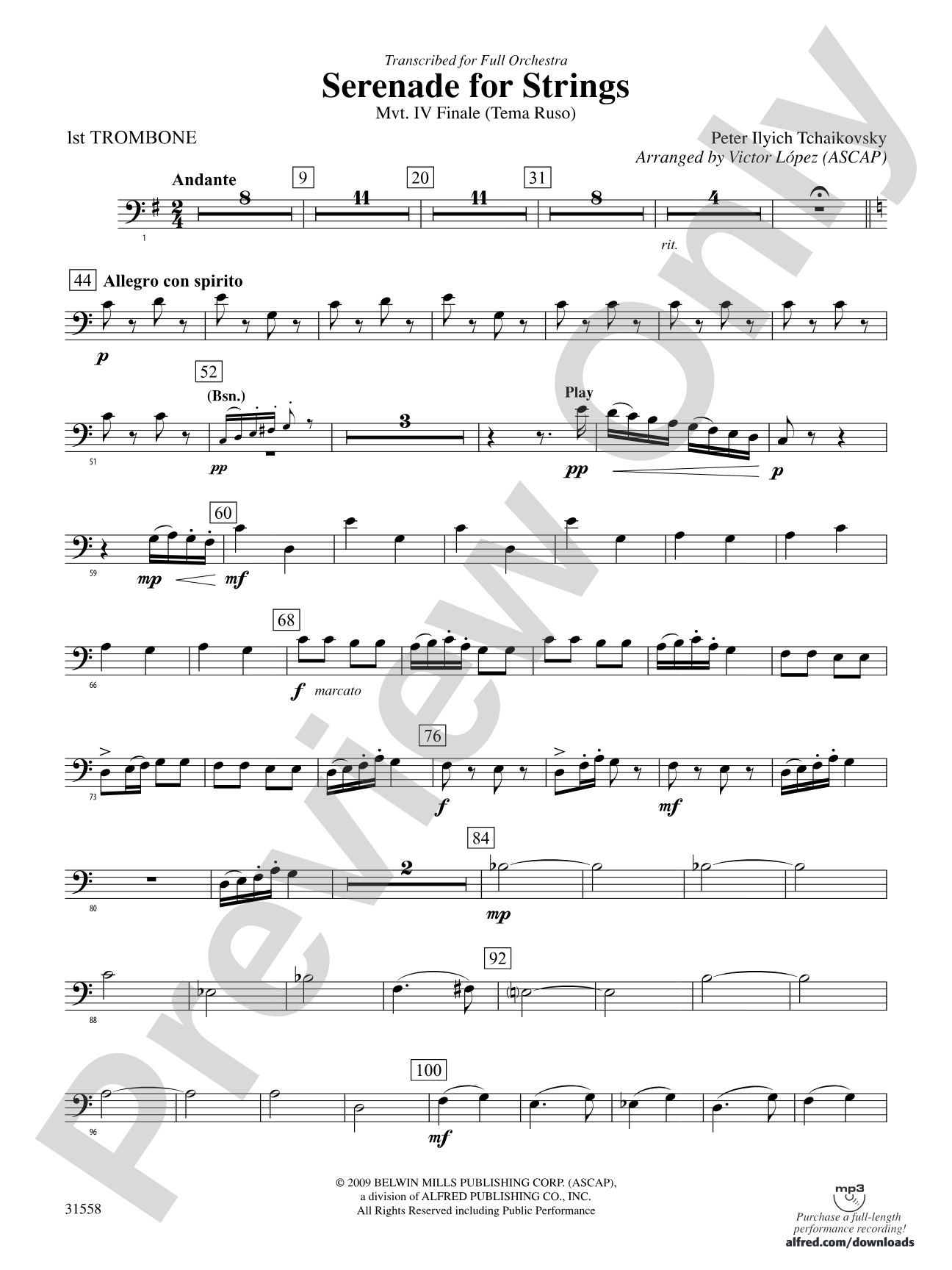 Serenade for Strings Mvt. IV Finale (Tema Ruso): 1st Trombone