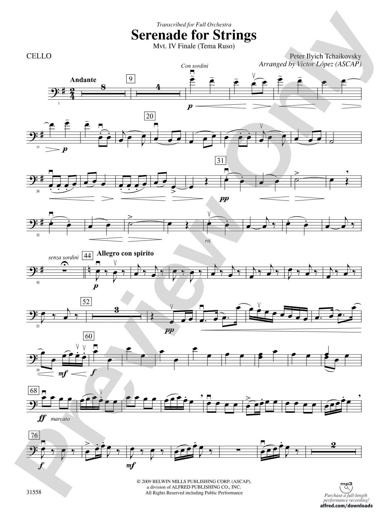 Serenade for Strings Mvt. IV Finale (Tema Ruso): Cello
