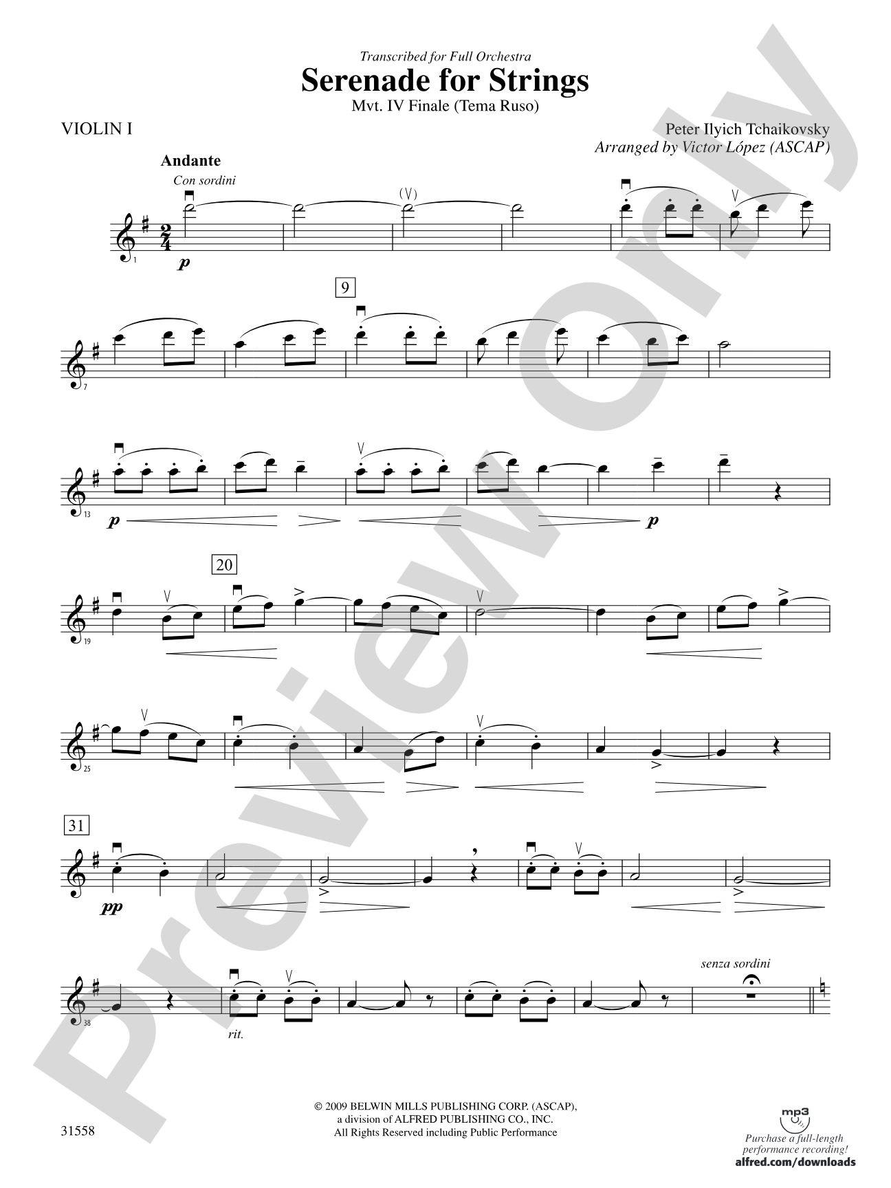 Serenade for Strings Mvt. IV Finale (Tema Ruso): 1st Violin