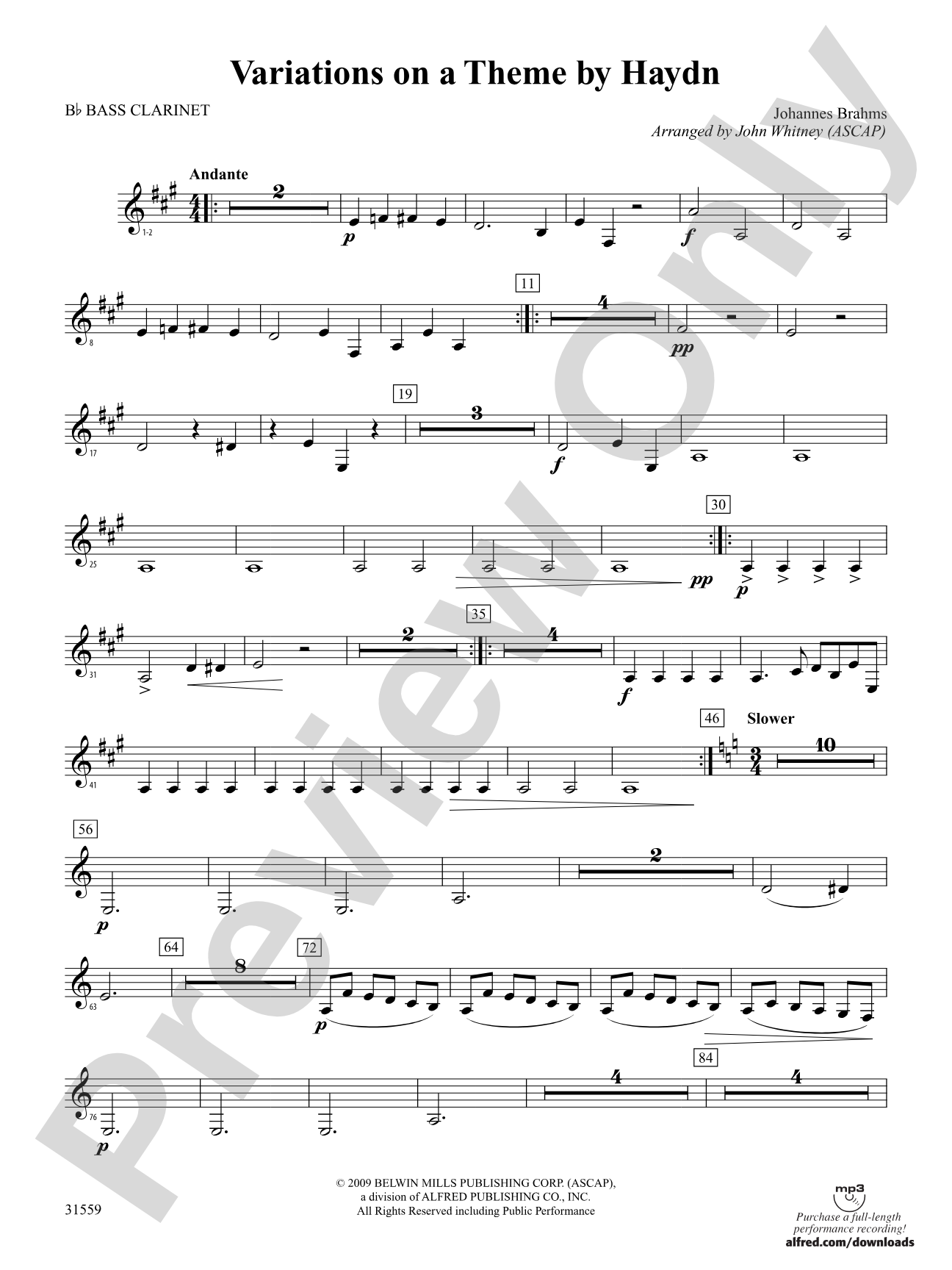 Variations on a Theme by Haydn: B-flat Bass Clarinet