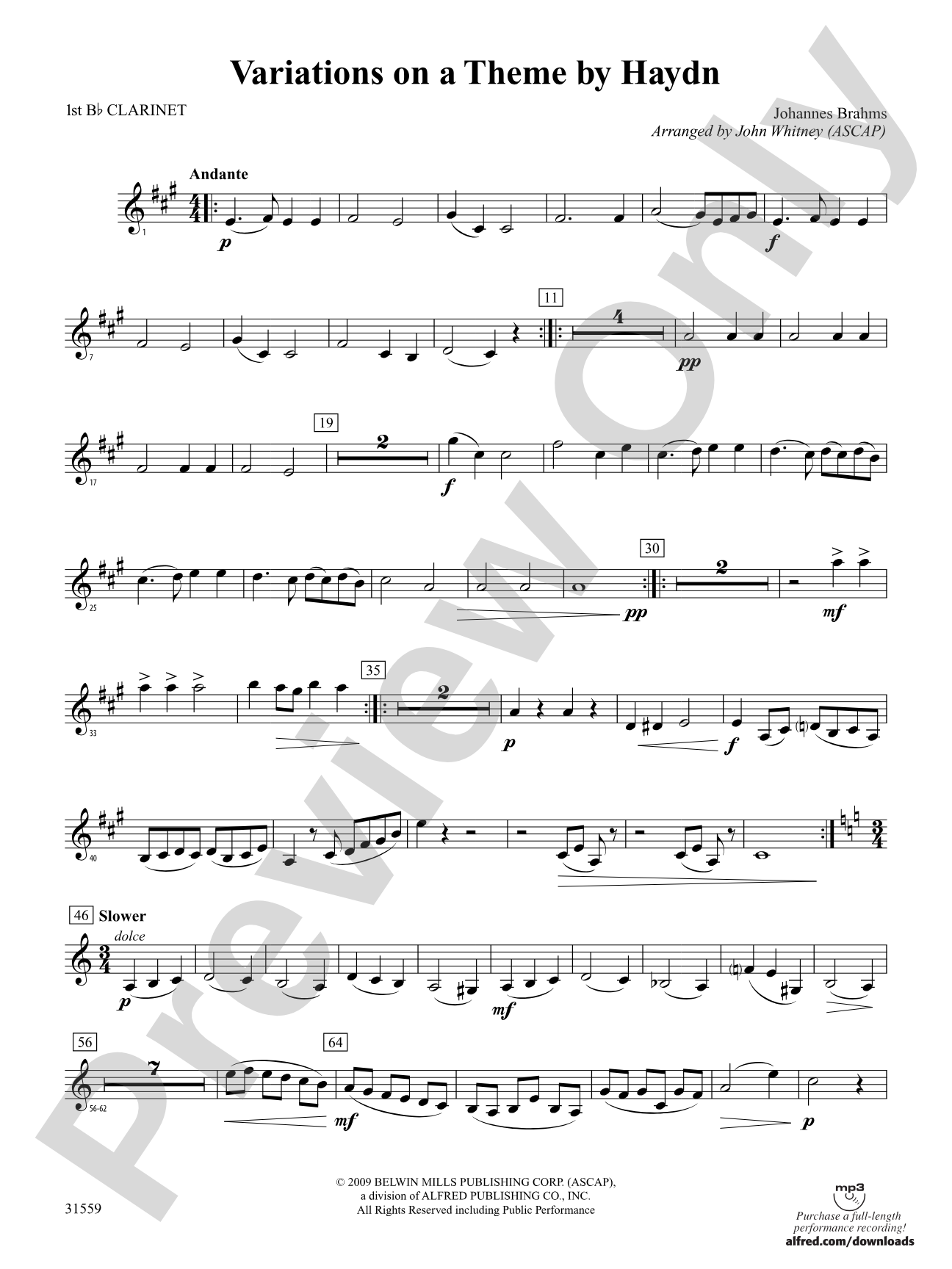 Variations on a Theme by Haydn: 1st B-flat Clarinet