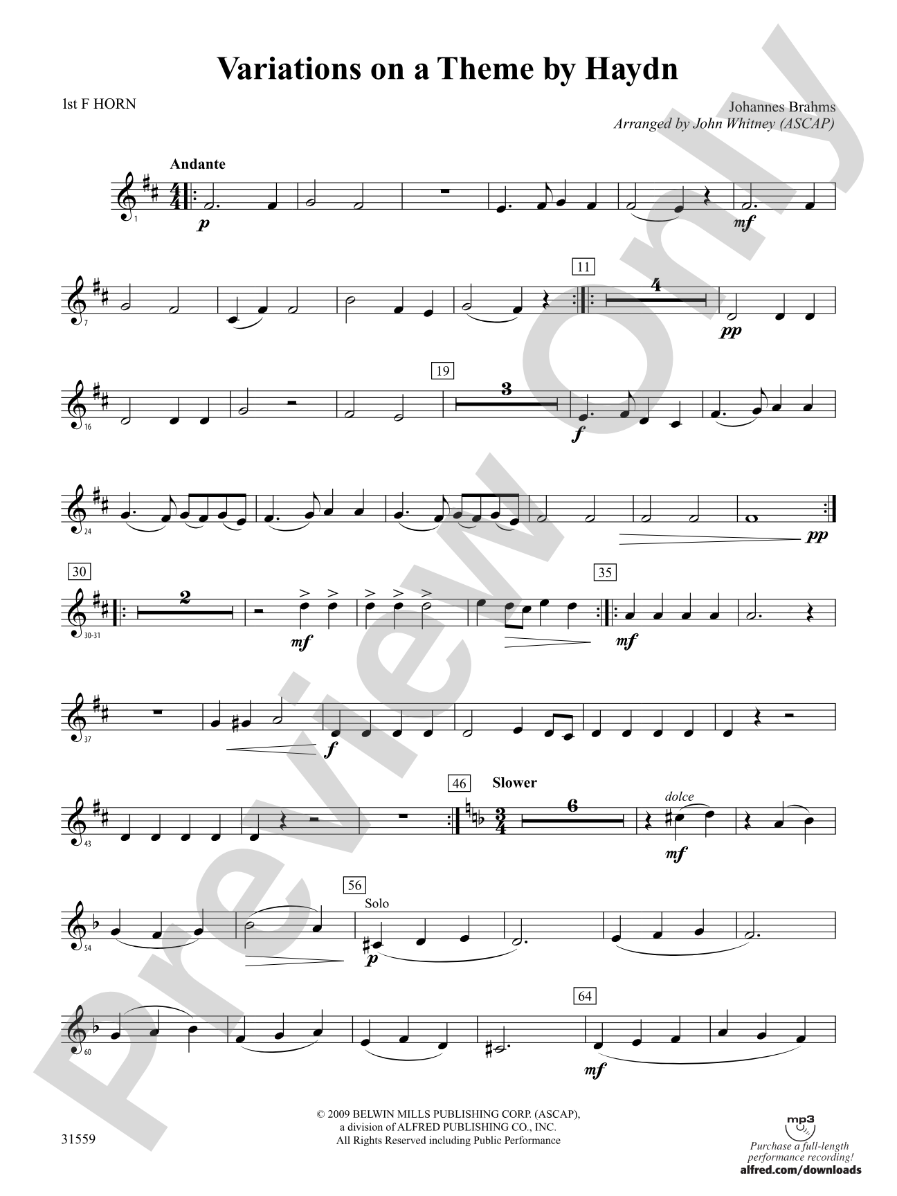Variations on a Theme by Haydn: 1st F Horn