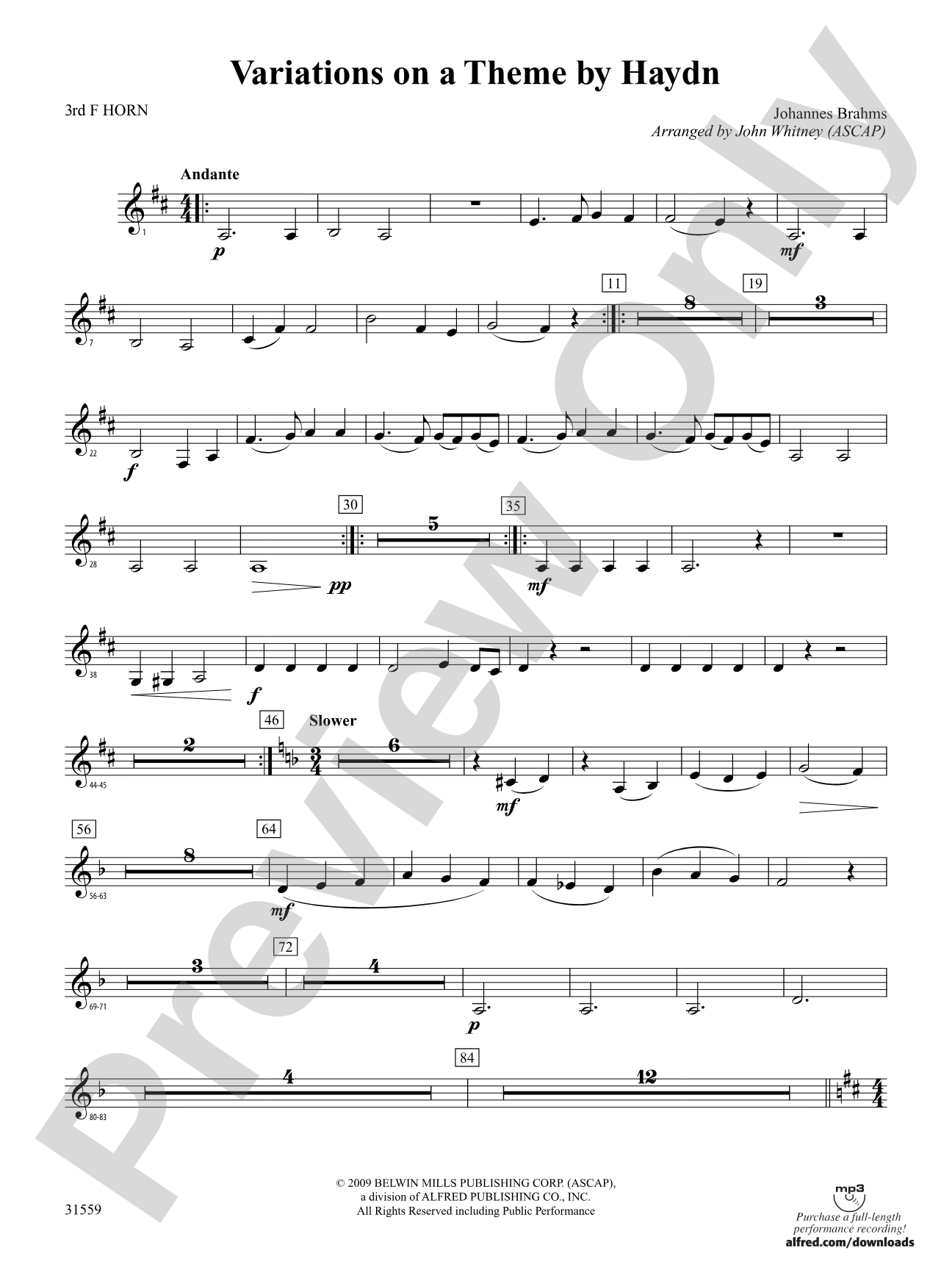 Variations on a Theme by Haydn: 3rd F Horn