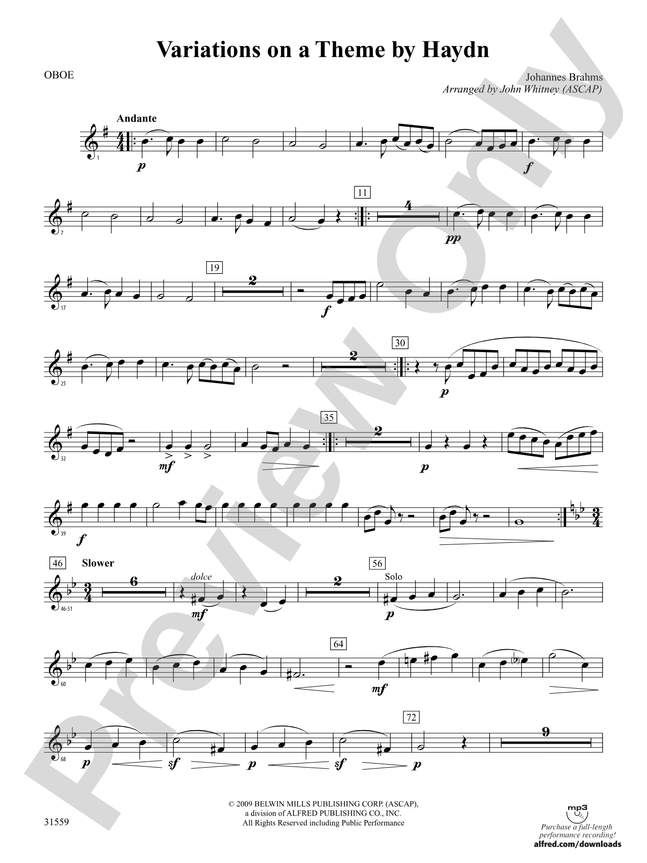 Variations on a Theme by Haydn: Oboe