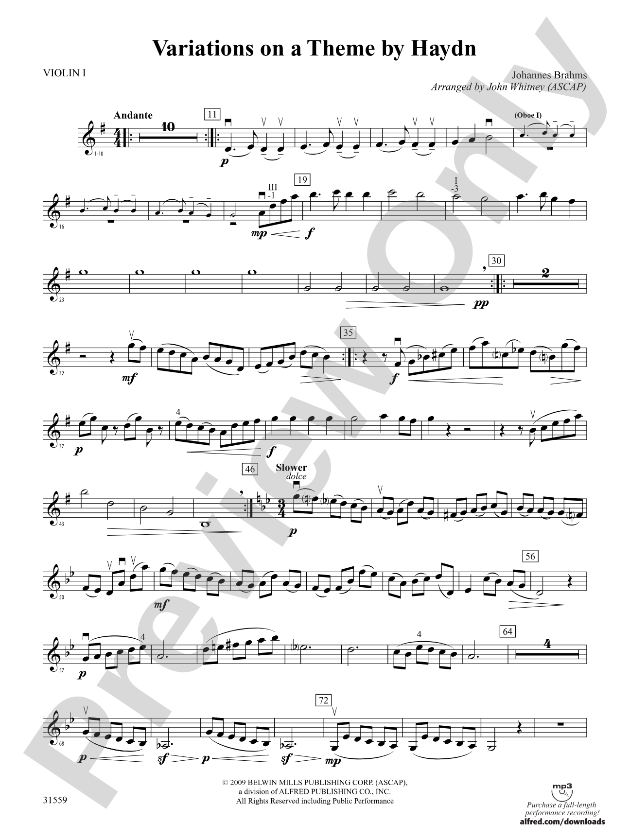 Variations on a Theme by Haydn: 1st Violin
