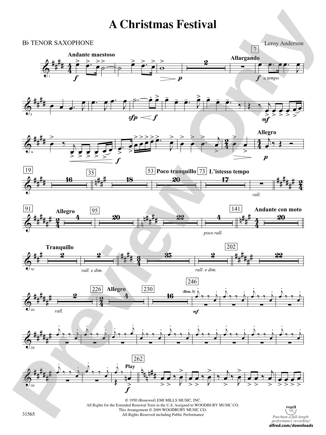 A Christmas Festival: B-flat Tenor Saxophone