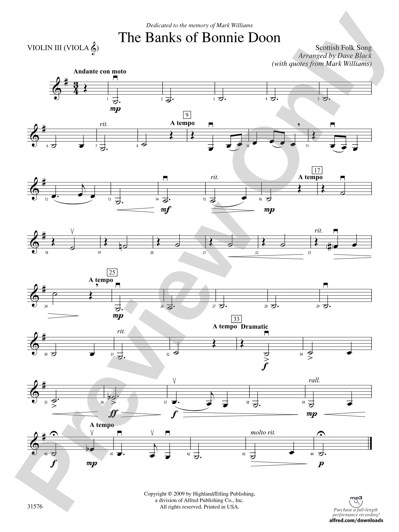 The Banks of Bonnie Doon: 3rd Violin (Viola [TC])