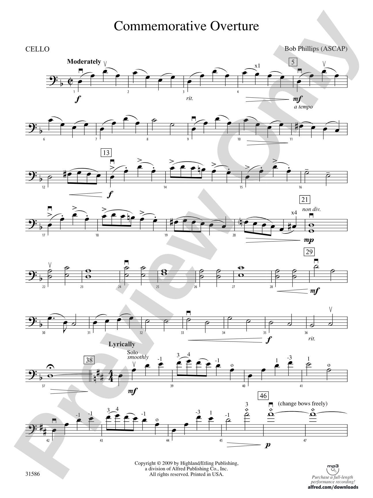 Commemorative Overture: Cello