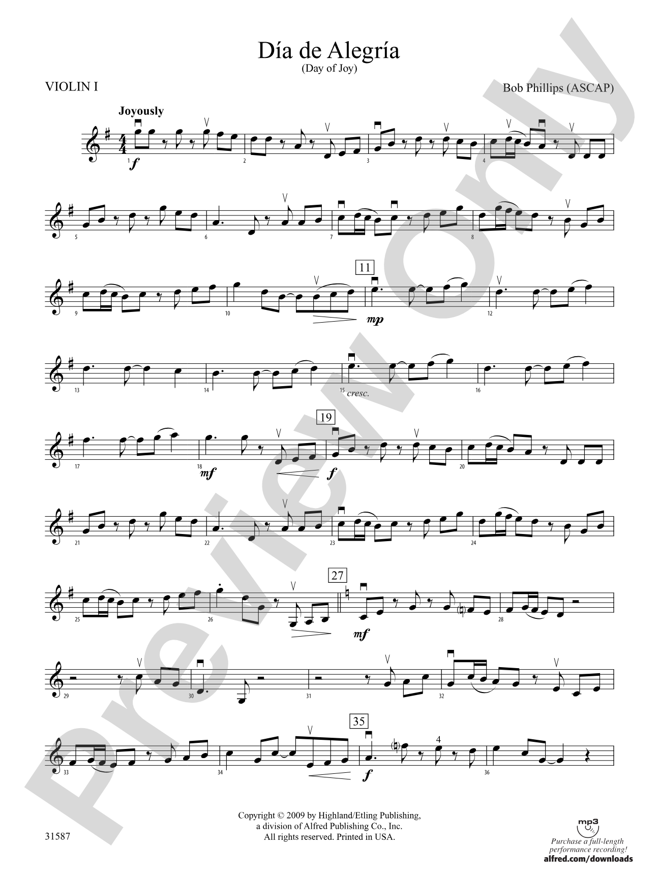 Día de Alegría (Day of Joy): 1st Violin