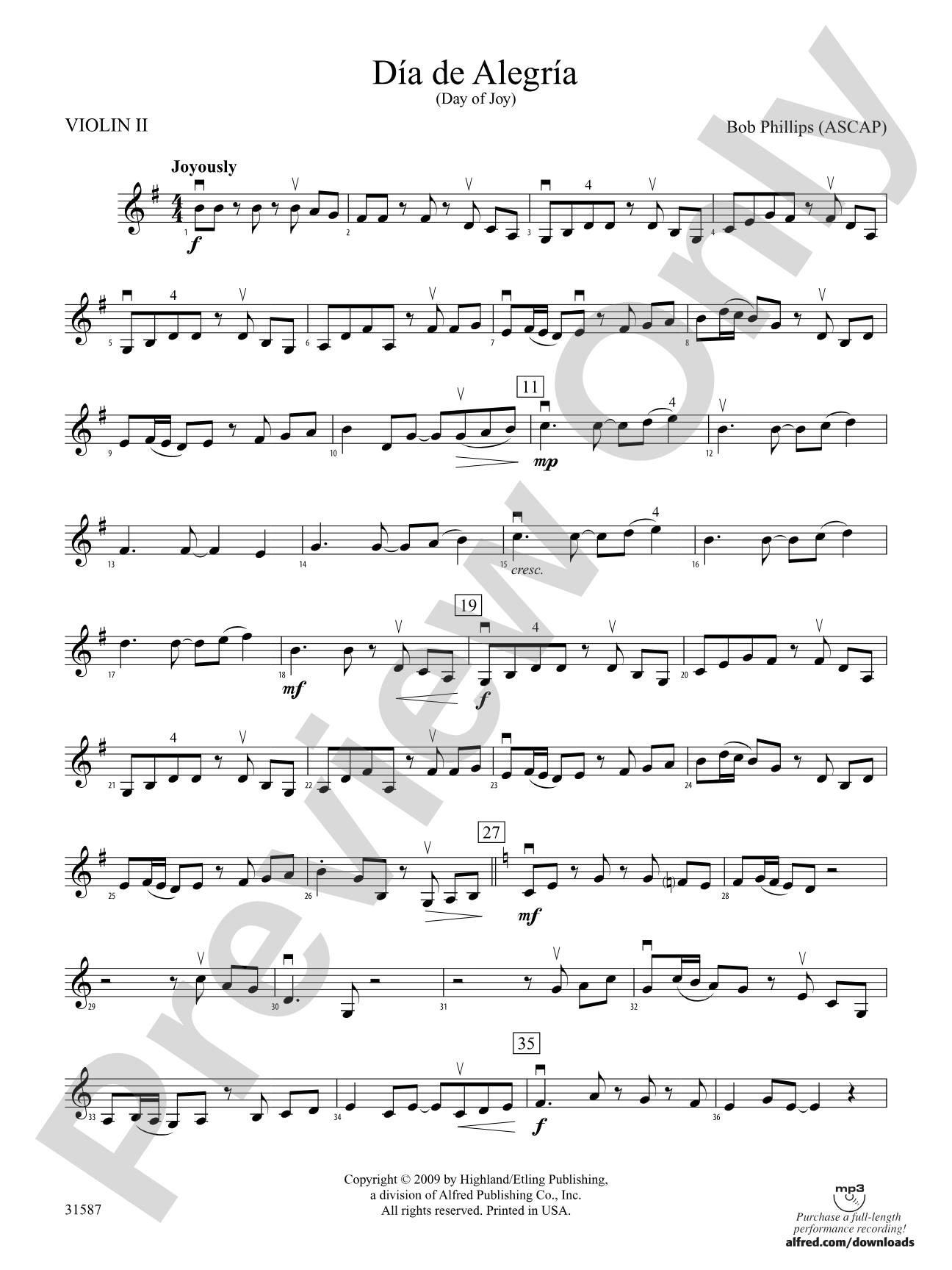 Día de Alegría (Day of Joy): 2nd Violin