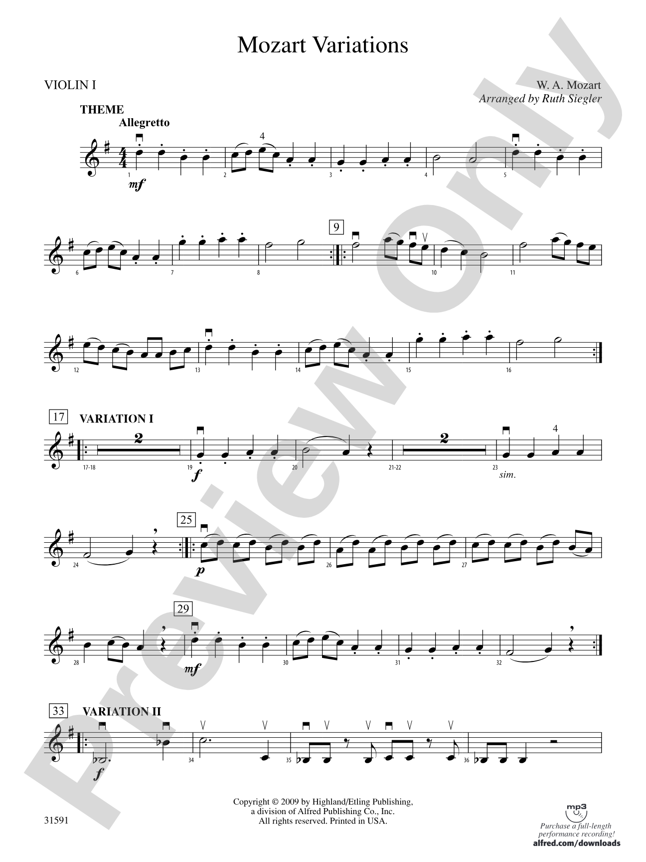 Mozart Variations: 1st Violin