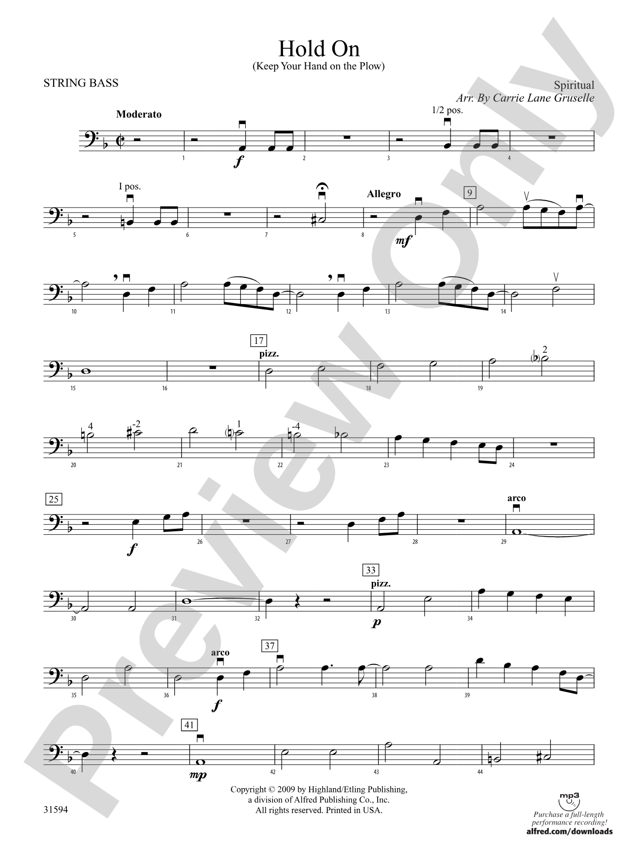 Hold On (Keep Your Hand on the Plow): String Bass