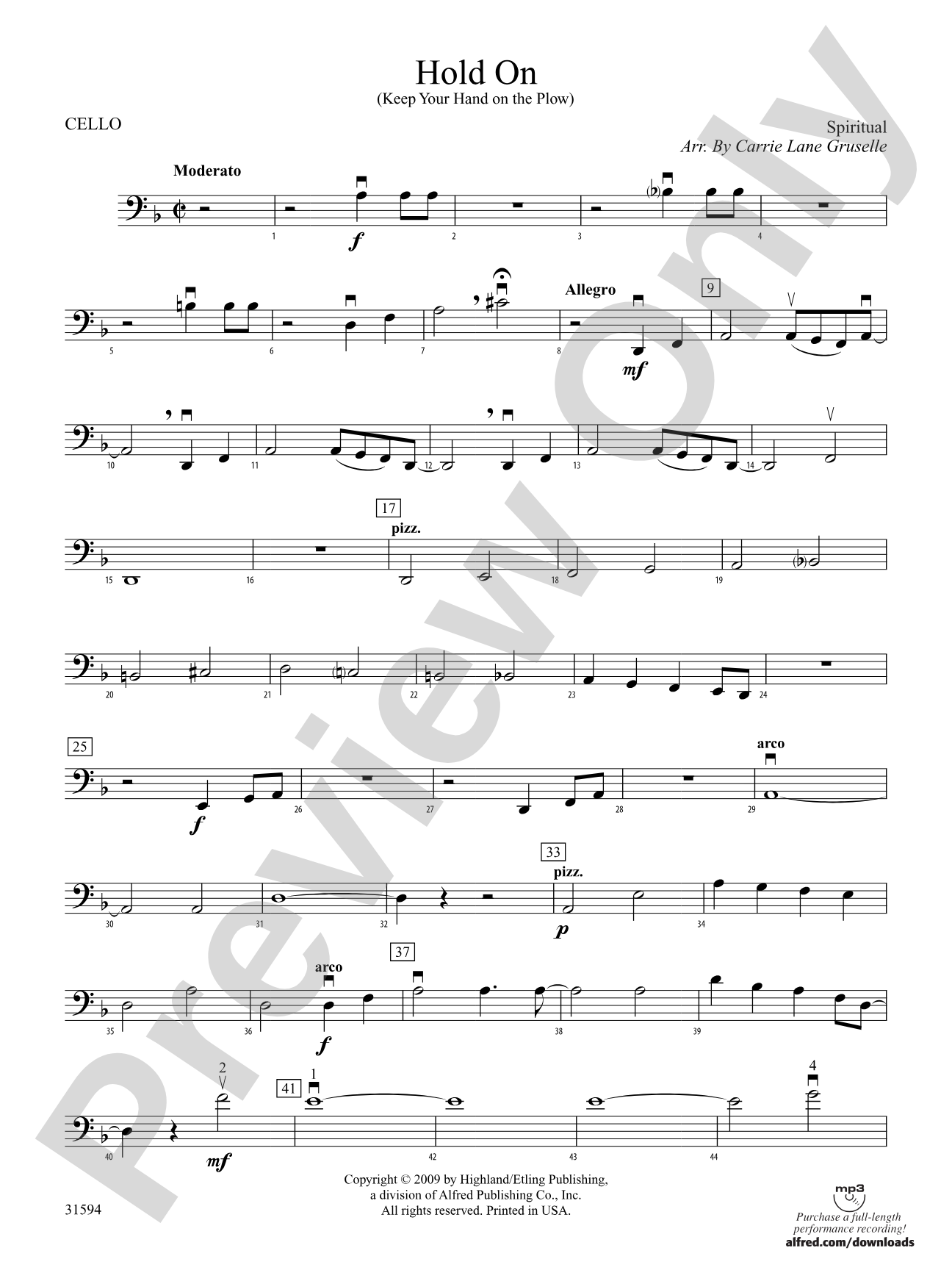 Hold On (Keep Your Hand on the Plow): Cello