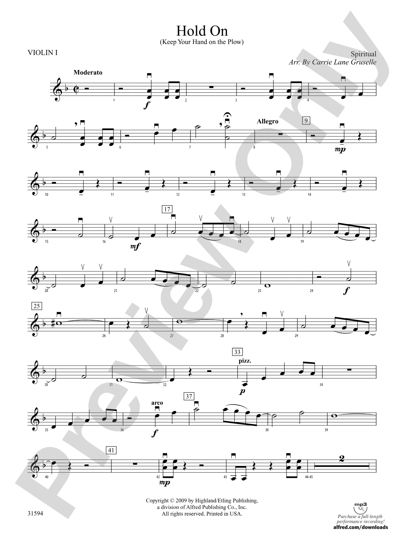 Hold On (Keep Your Hand on the Plow): 1st Violin