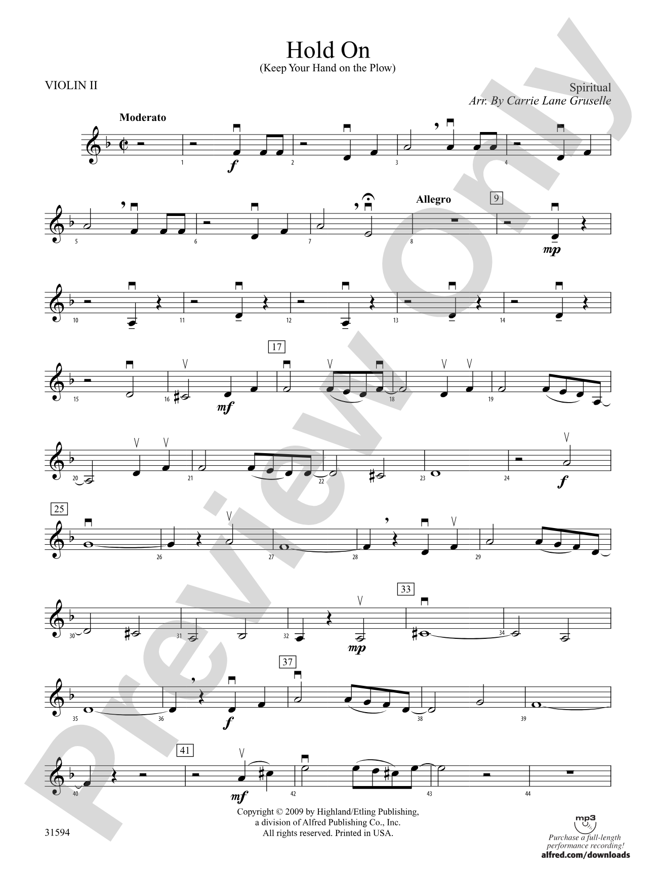 Hold On (Keep Your Hand on the Plow): 2nd Violin