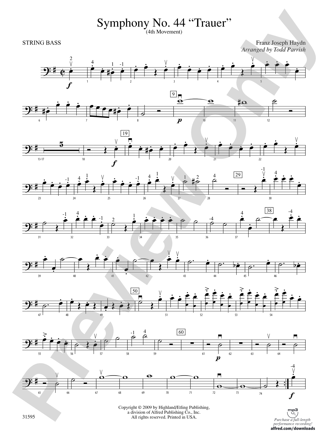 Symphony No. 44 "Trauer" (4th Movement): String Bass
