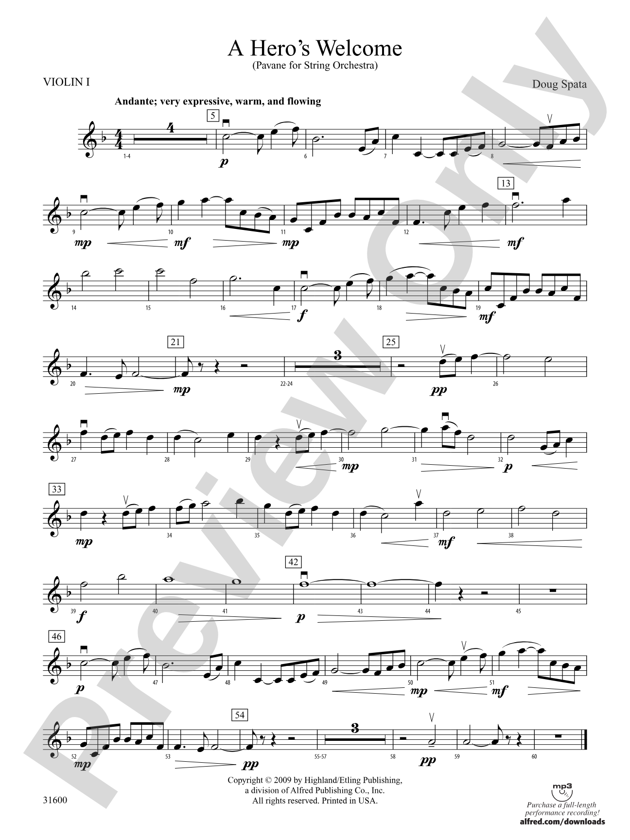 A Hero's Welcome: 1st Violin
