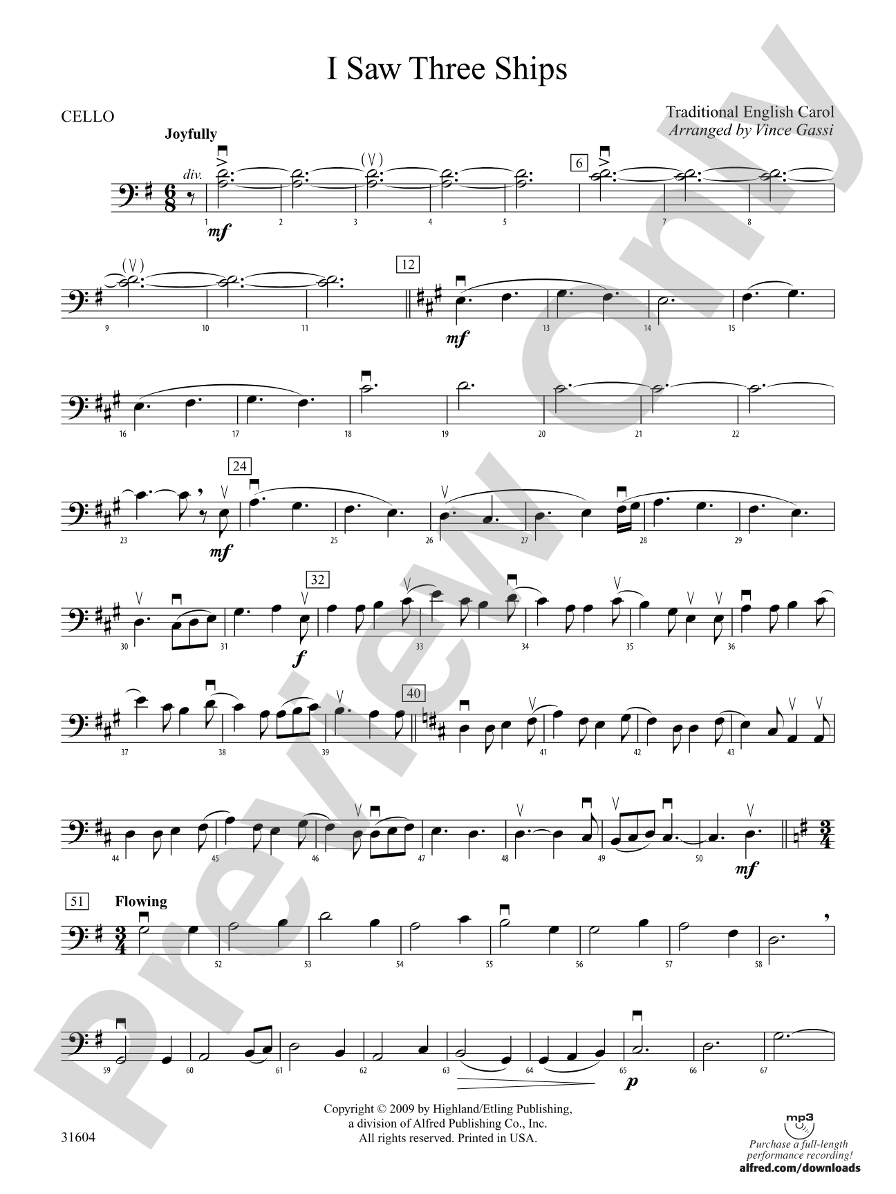 I Saw Three Ships: Cello