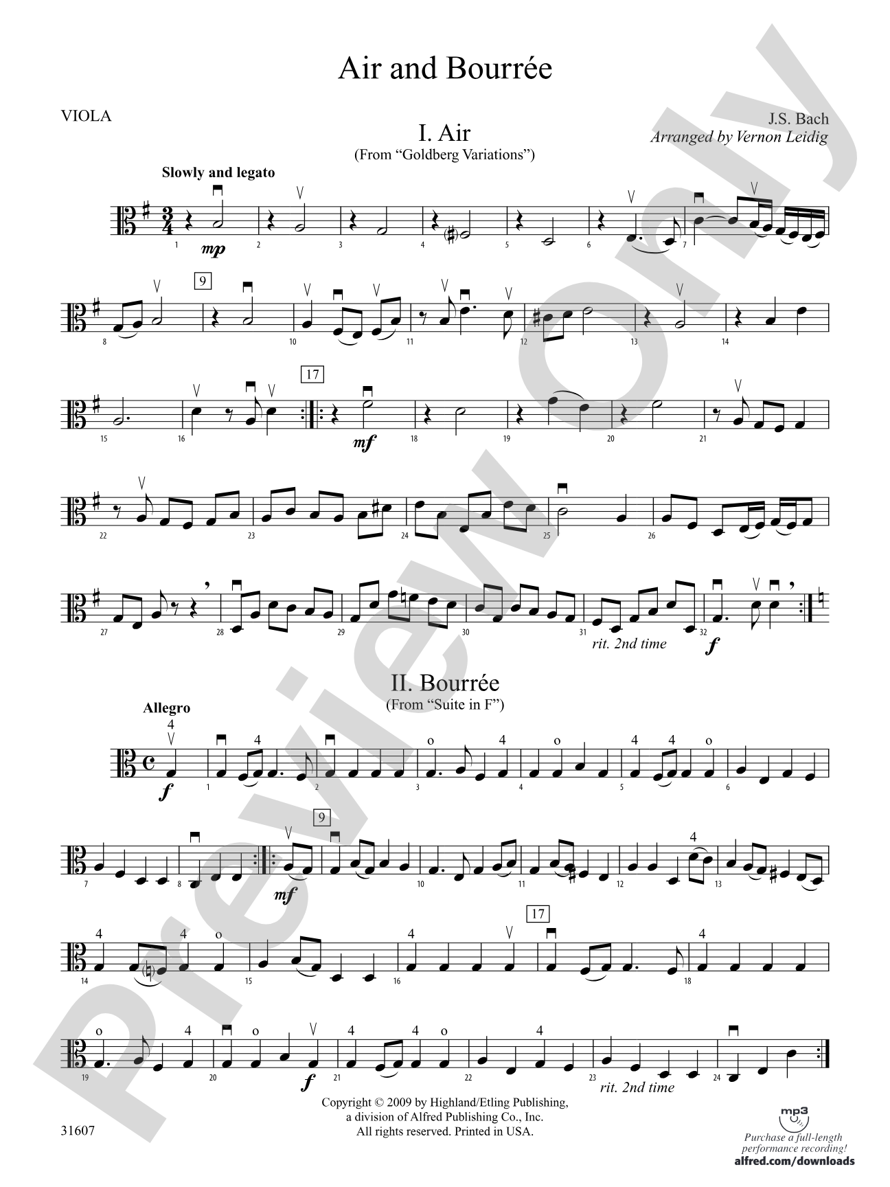 Air and Bourreé: Viola