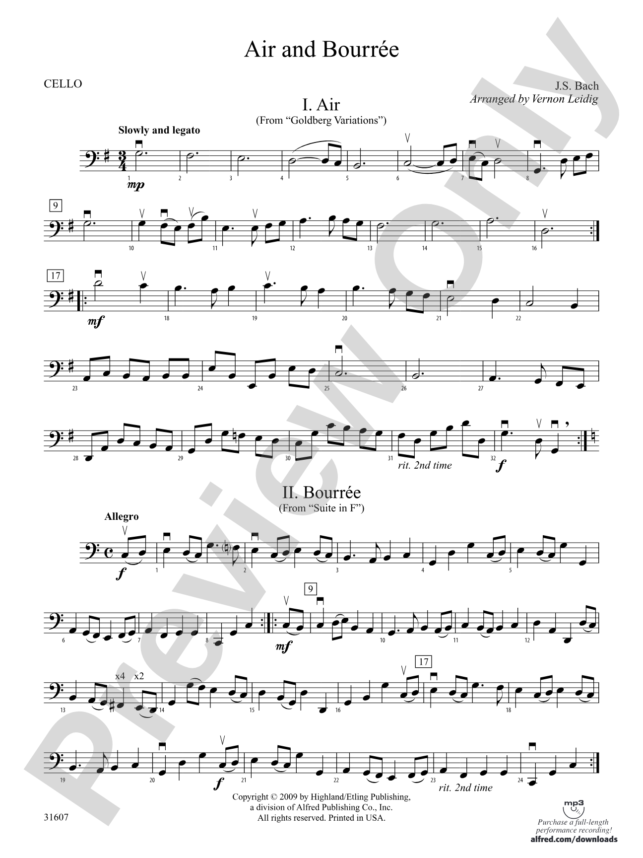 Air and Bourreé: Cello