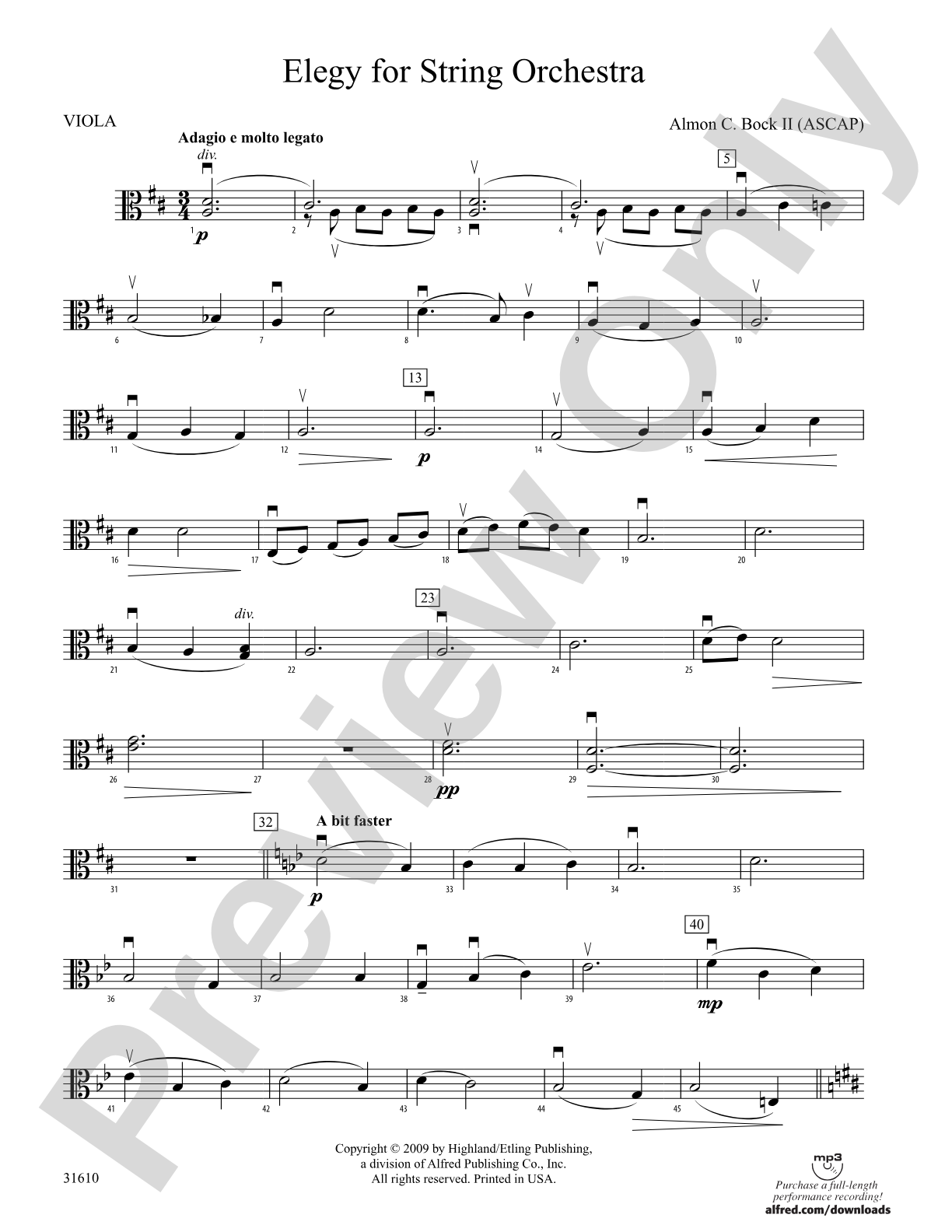 Elegy for String Orchestra: Viola