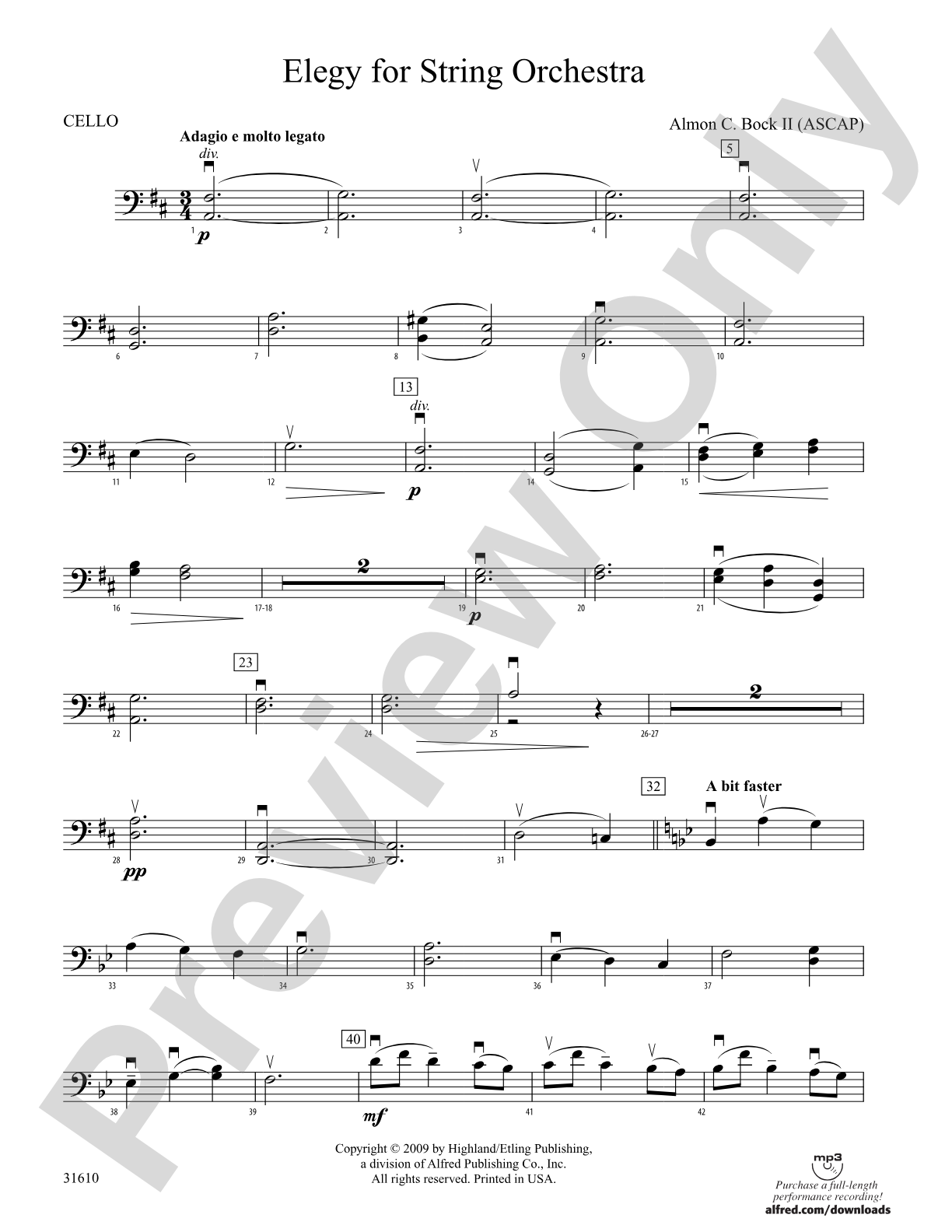 Elegy for String Orchestra: Cello