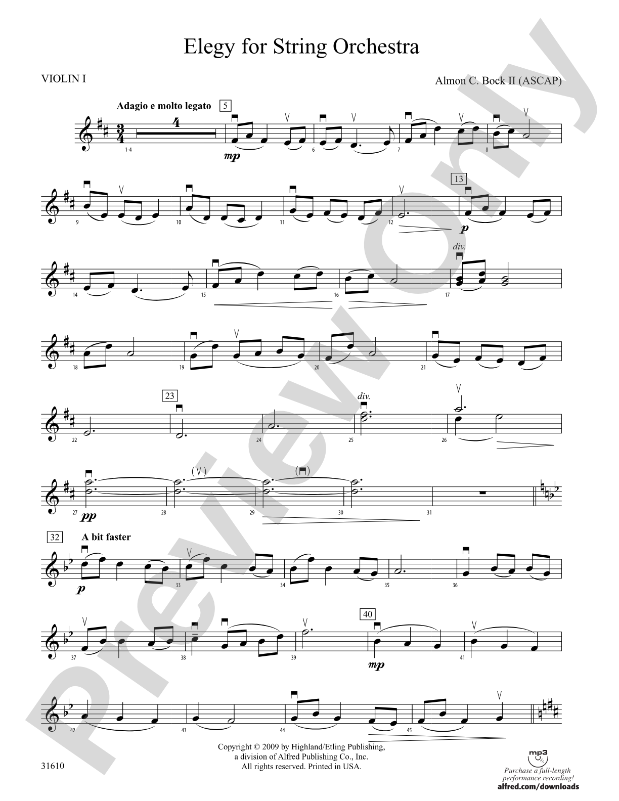 Elegy for String Orchestra: 1st Violin