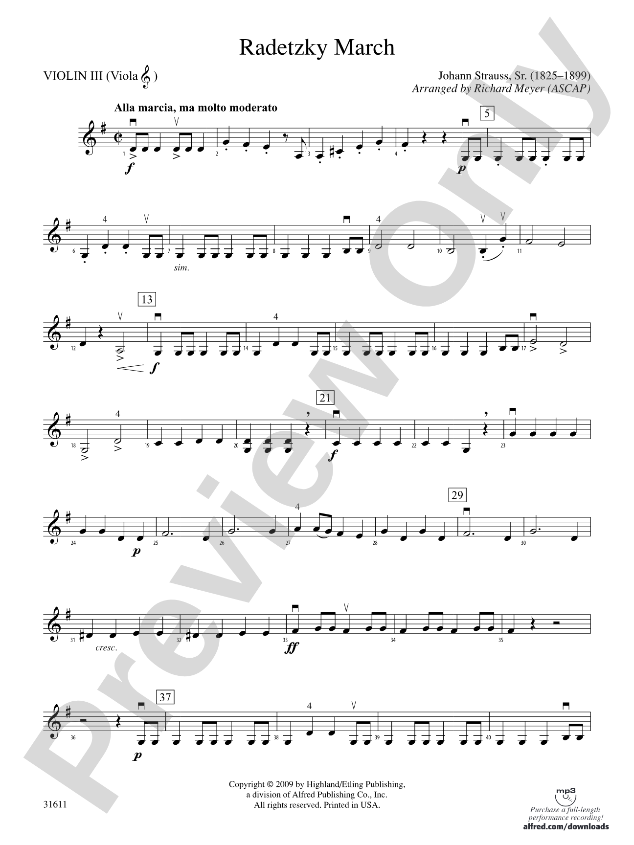 Radetzky March: 3rd Violin (Viola [TC])