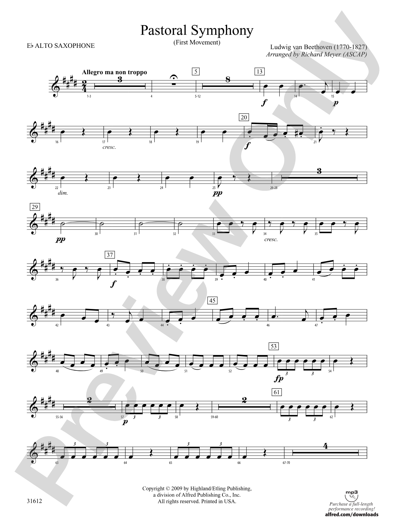 Pastoral Symphony (First Movement): E-flat Alto Saxophone